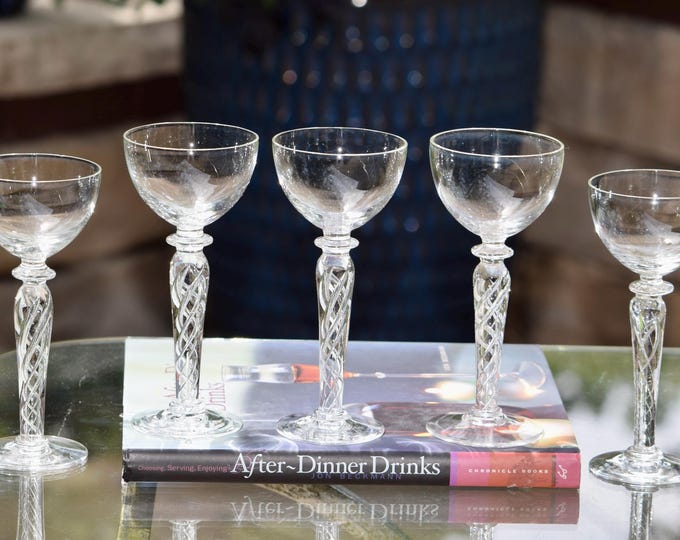 Vintage Air Twist Stem Cocktail Glasses, Set of 5, 3 oz After Dinner Drinks, Vintage Liqueur ~ Mini Martinis, Martini Flight Glasses