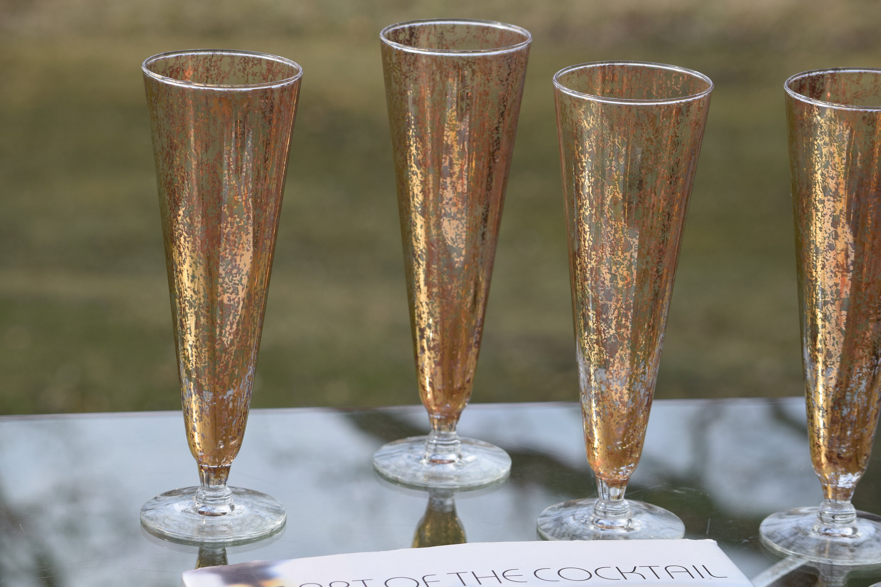 Vintage Gold Iridescent Cocktail Champagne Glasses, Set of 5, Vintage