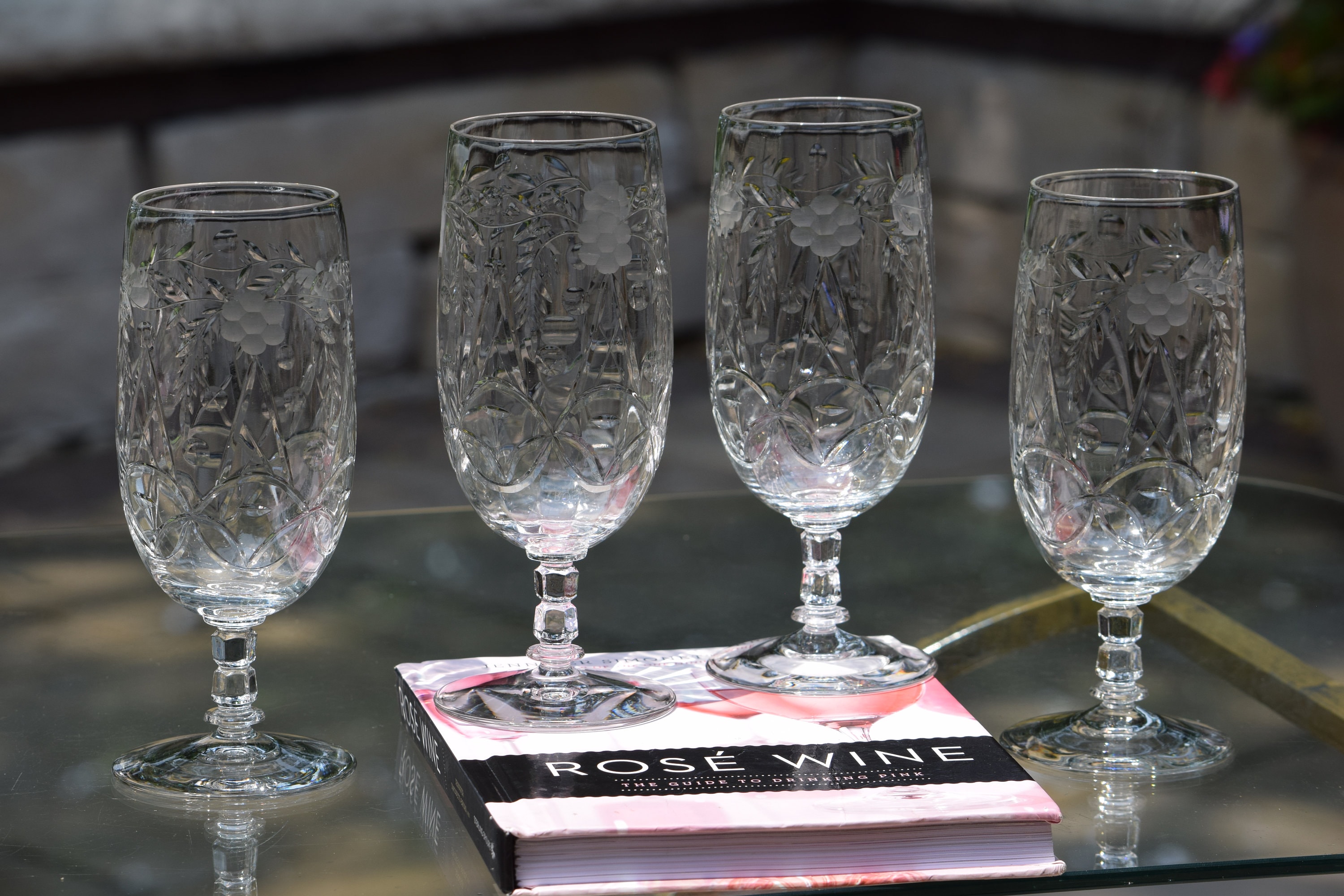 6 Vintage Etched Cocktail Glasses ~ Wine Glasses, 10 oz Cocktail Mimosa  Glasses, Tall Cocktail glasses, Summer Cocktail Glasses