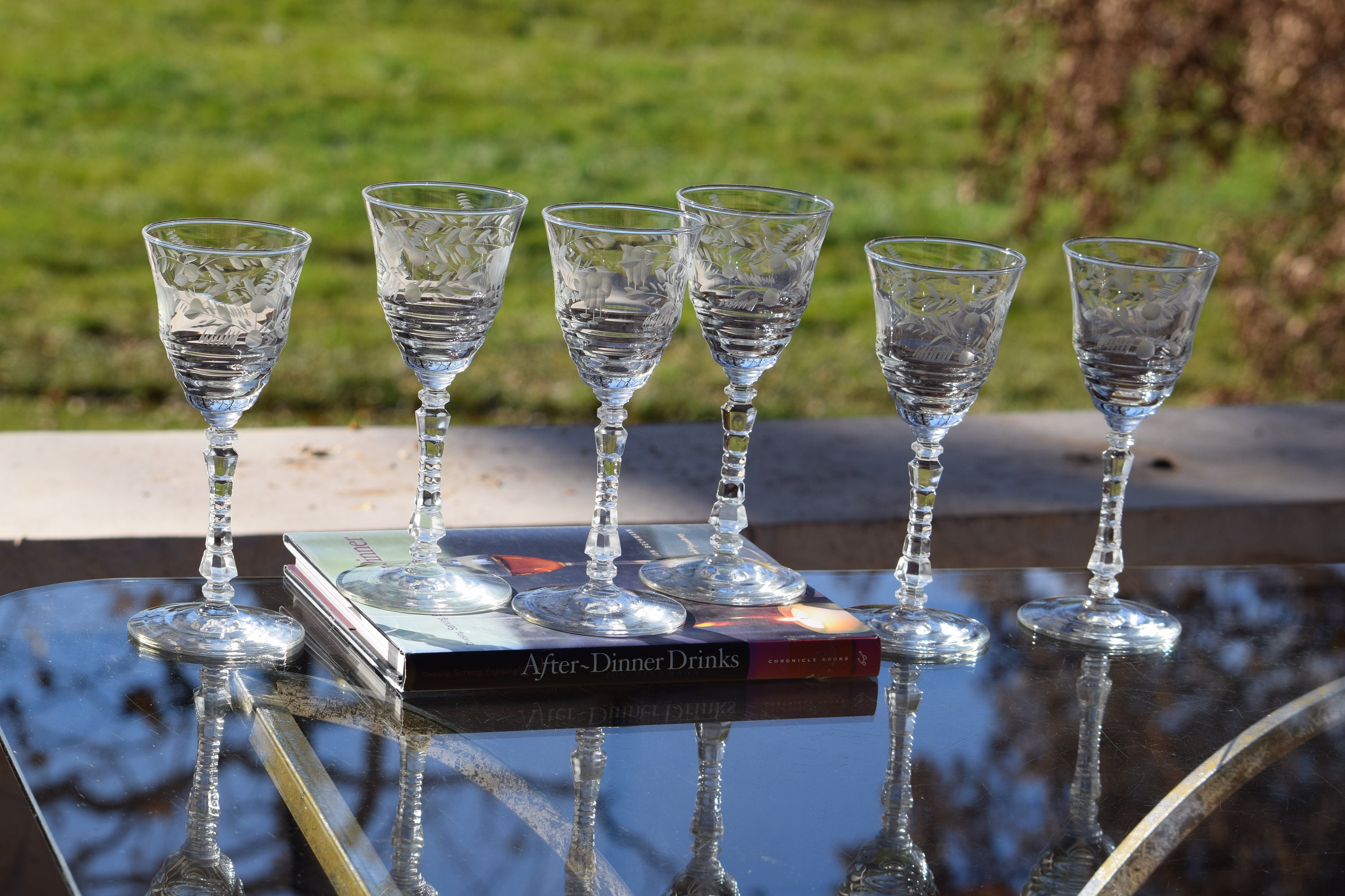 6 Vintage Etched Port Wine Glasses, Rock Sharpe, 1950's, After