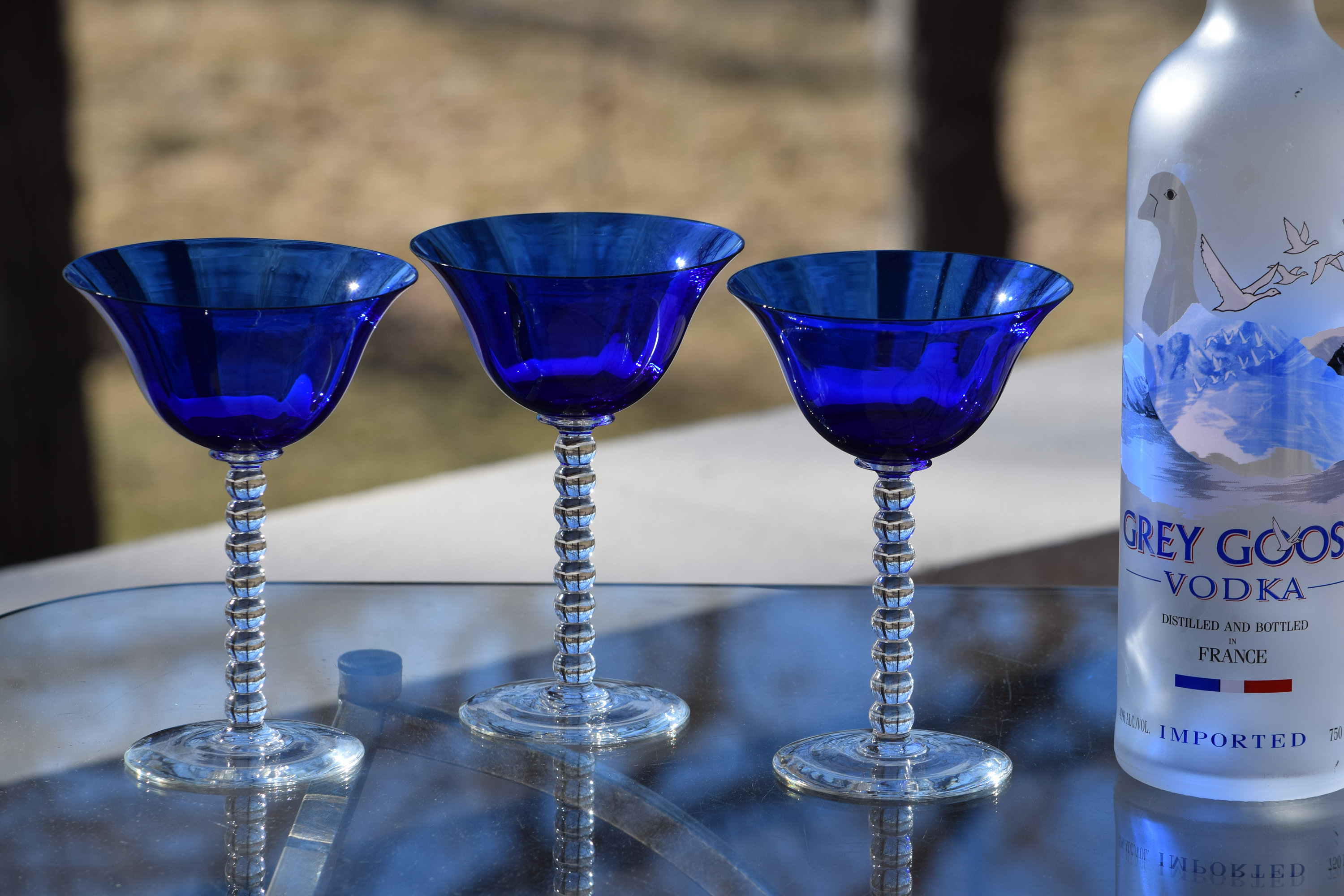6 Vintage Cobalt Blue Cocktail Martini Glasses, 1950's Vintage Cobalt