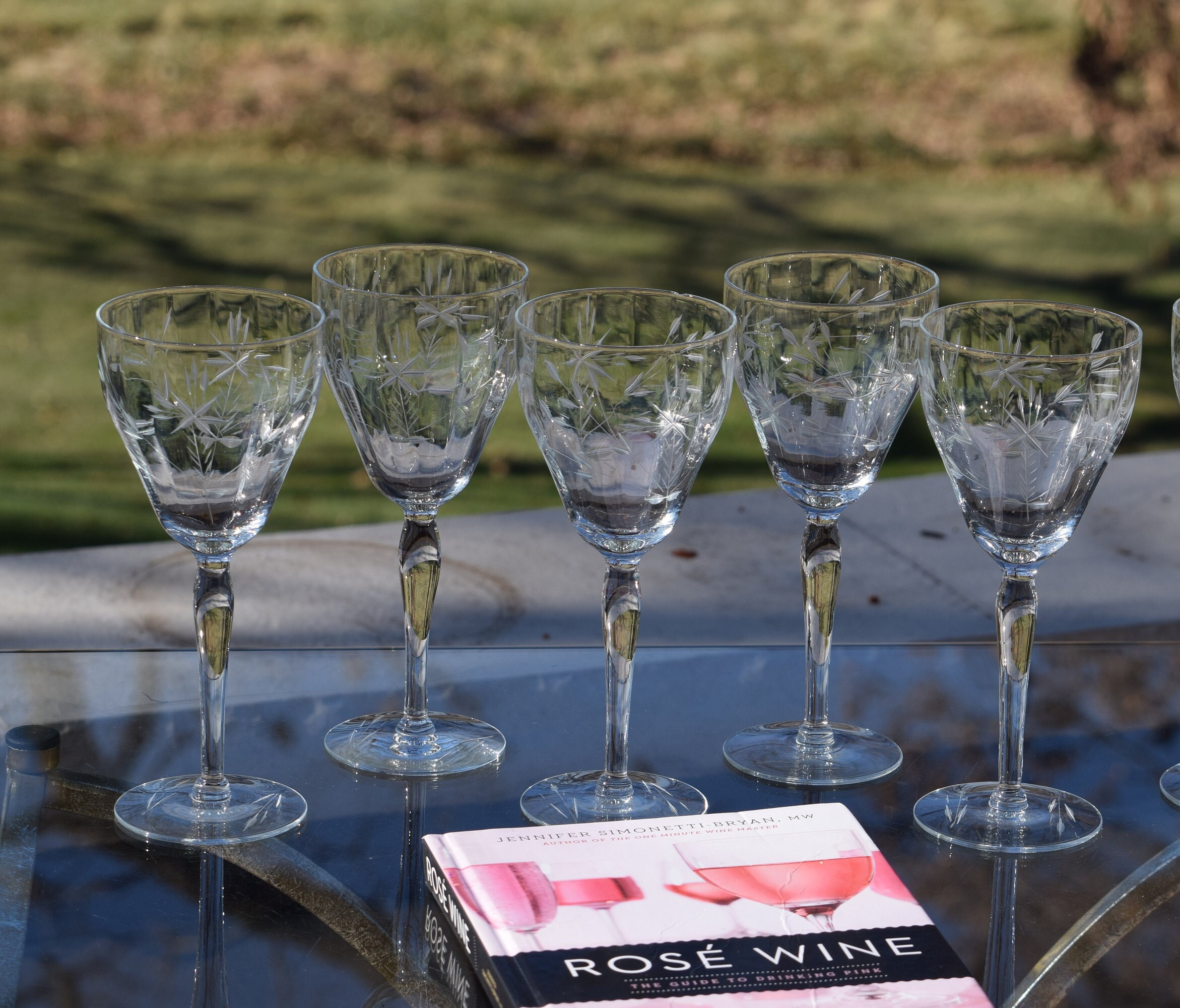 5 Vintage Etched CRYSTAL Wine Glasses, Tiffin Franciscan, 1950's, Vintage  Etched Water Goblets ~ Wedding Toasting Glasses, Tall Wine Glasses