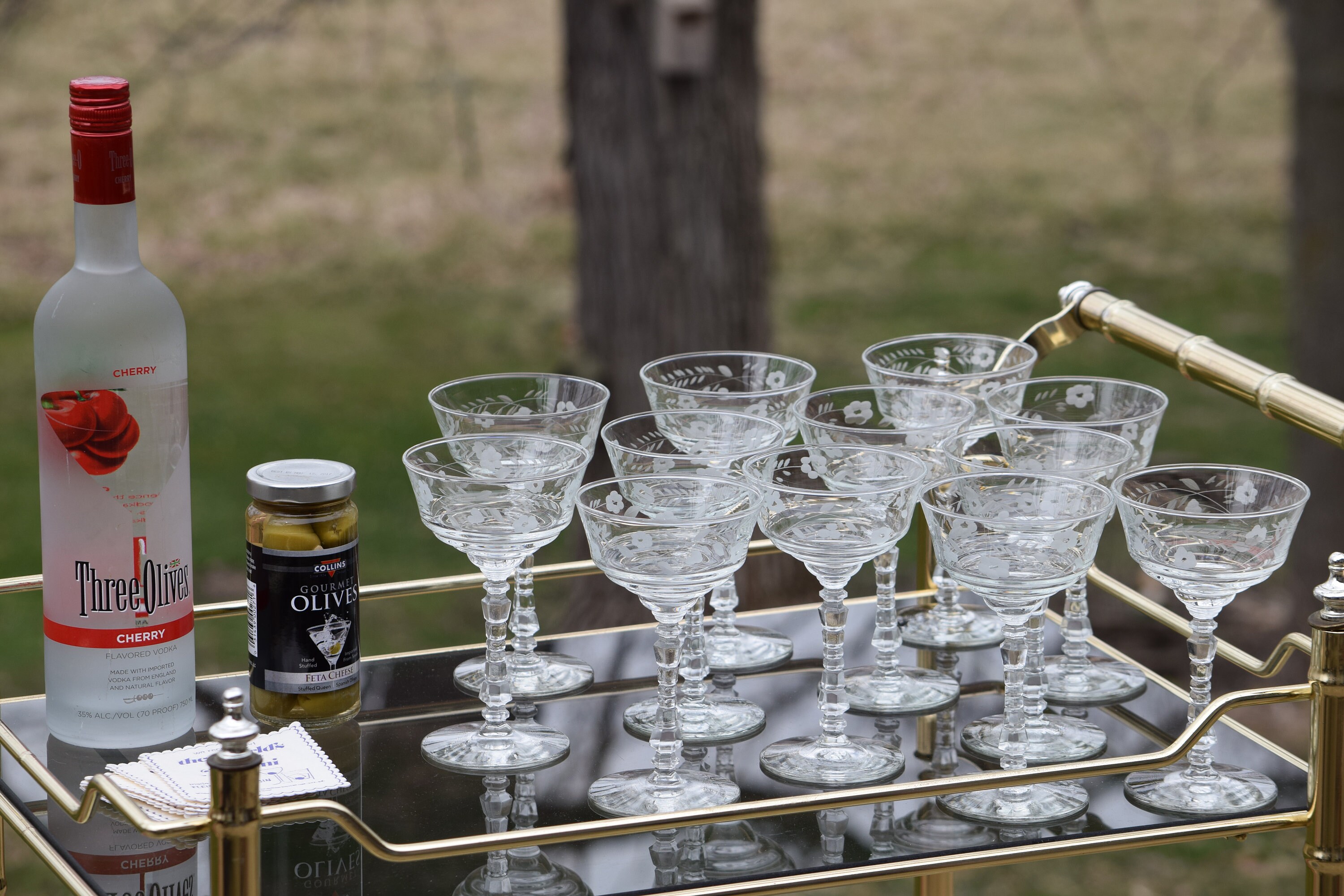 Vintage Etched Cocktail Martini Glasses Set of 4, Rock Sharpe, Halifax