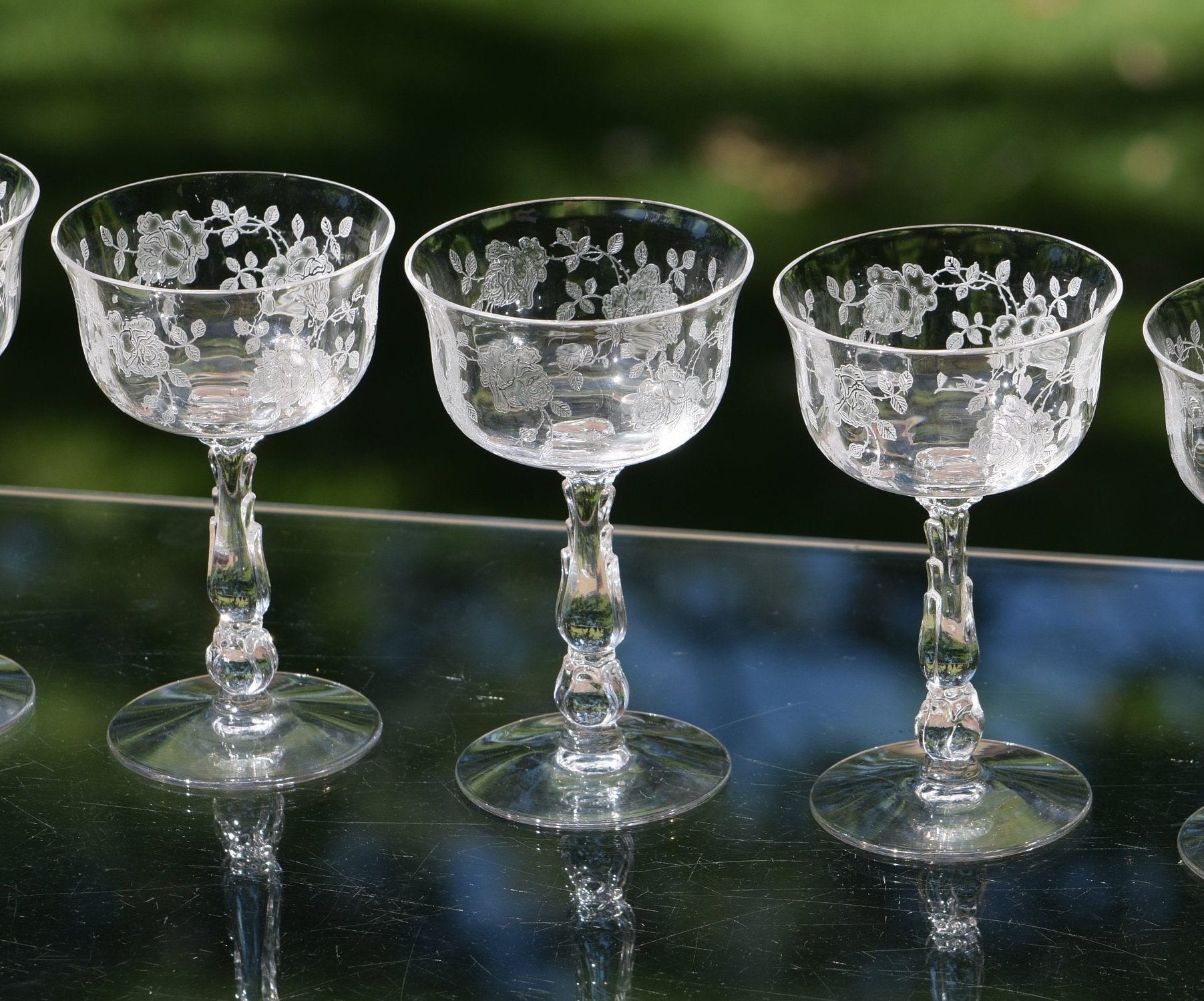 Vintage Etched Crystal Liquor Wine Glasses, Set of 5, Fostoria