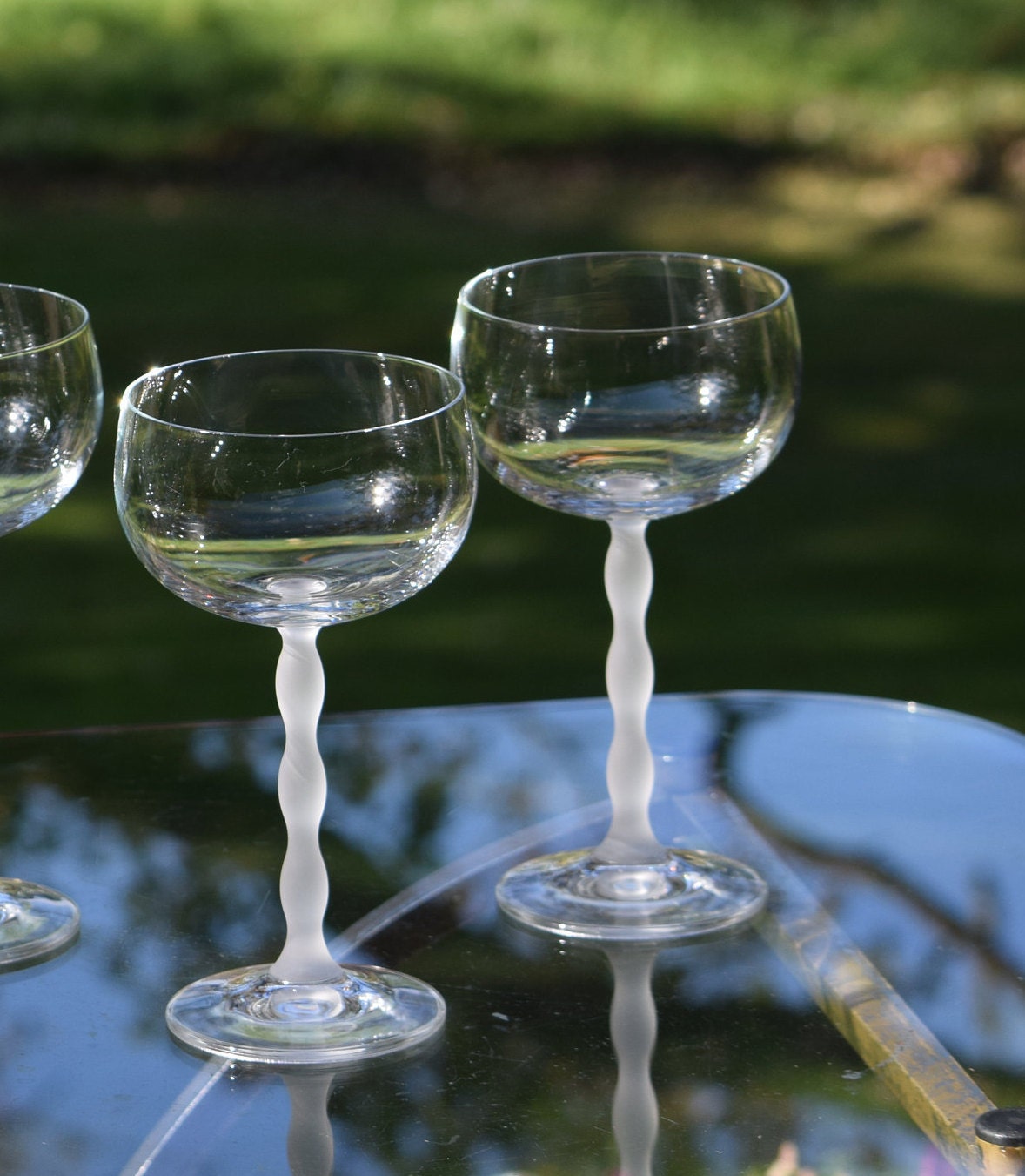 Vintage CRYSTAL Frosted Stem Cocktail Coupes, Set of 6, Vintage Frosted