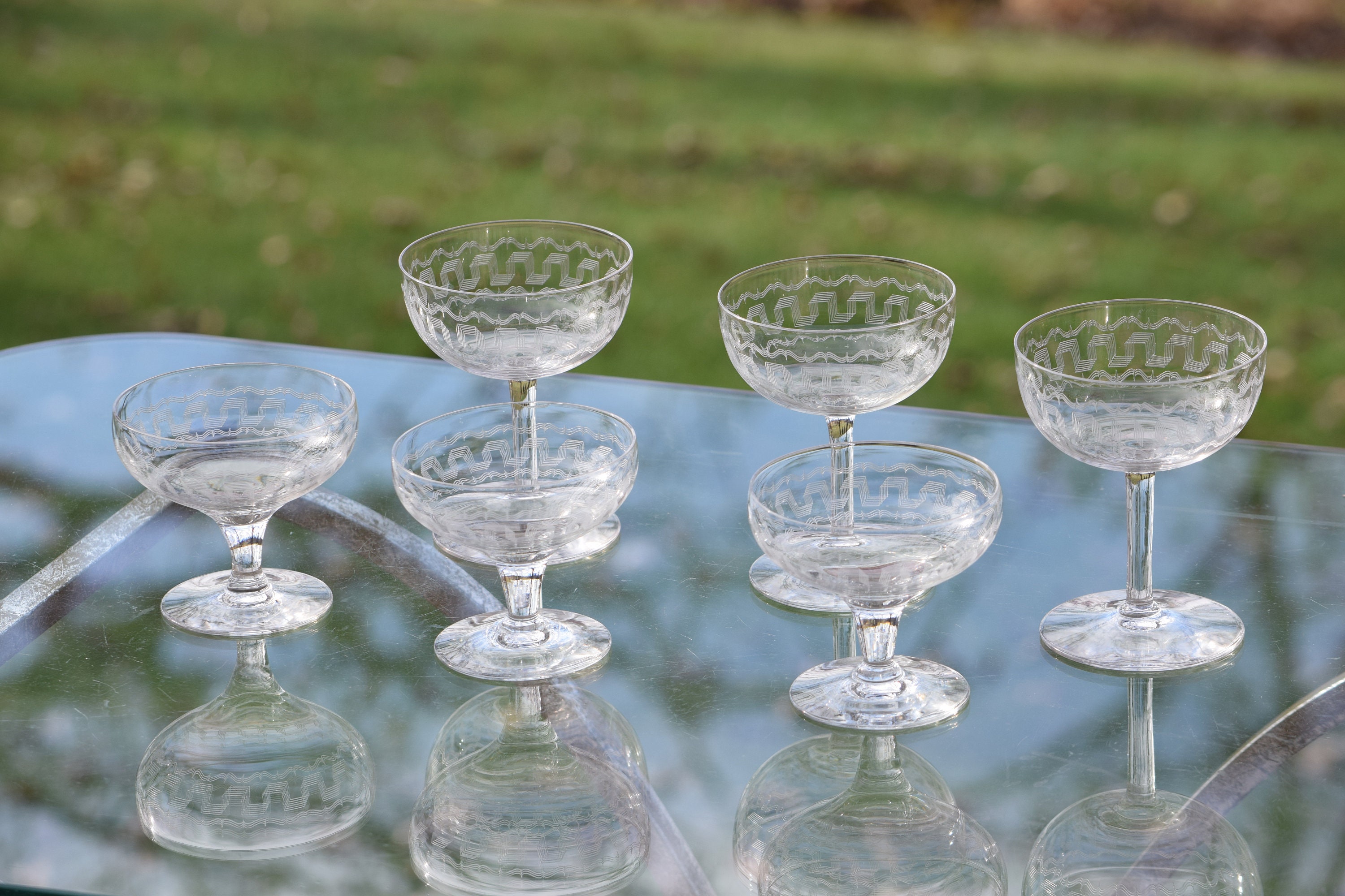 Vintage Needle Etched CRYSTAL Cocktail Glasses, Set of 6, Fostoria