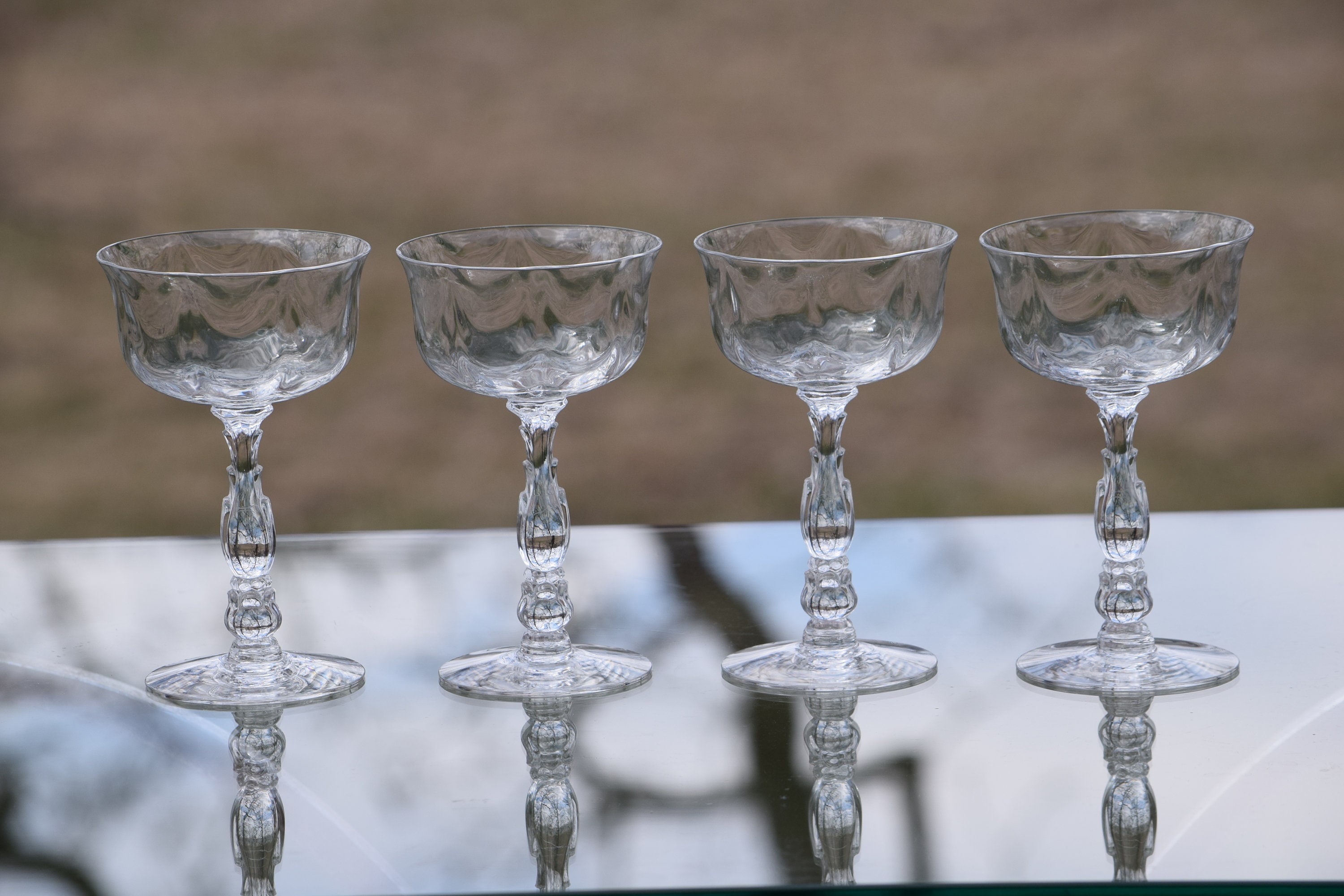 Vintage FOSTORIA Loop Optic Crystal Champagne Coupe Glasses, Set of 4