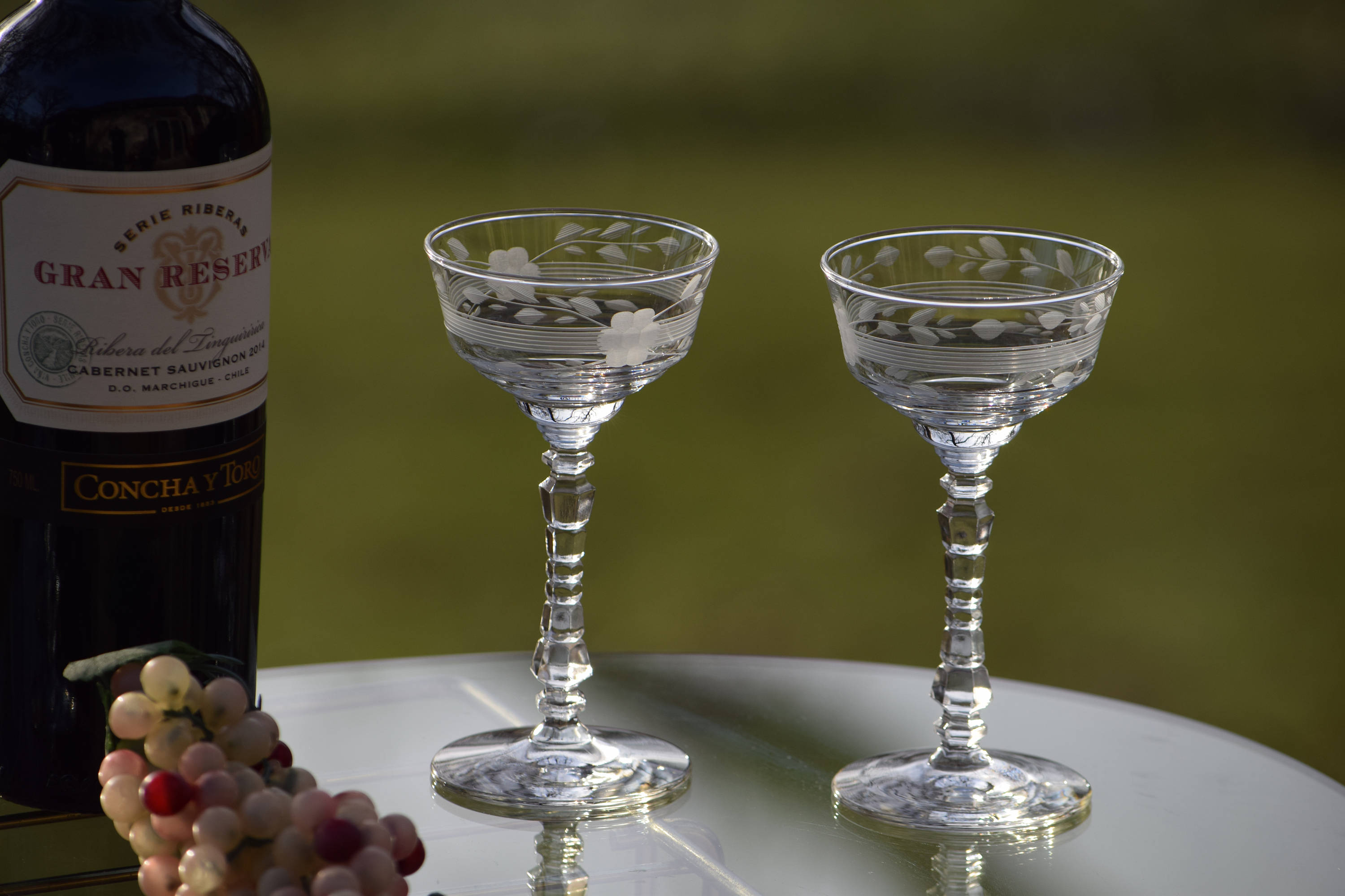 Vintage Etched Cocktail Glasses Set of 4, Vintage After Dinner Drink