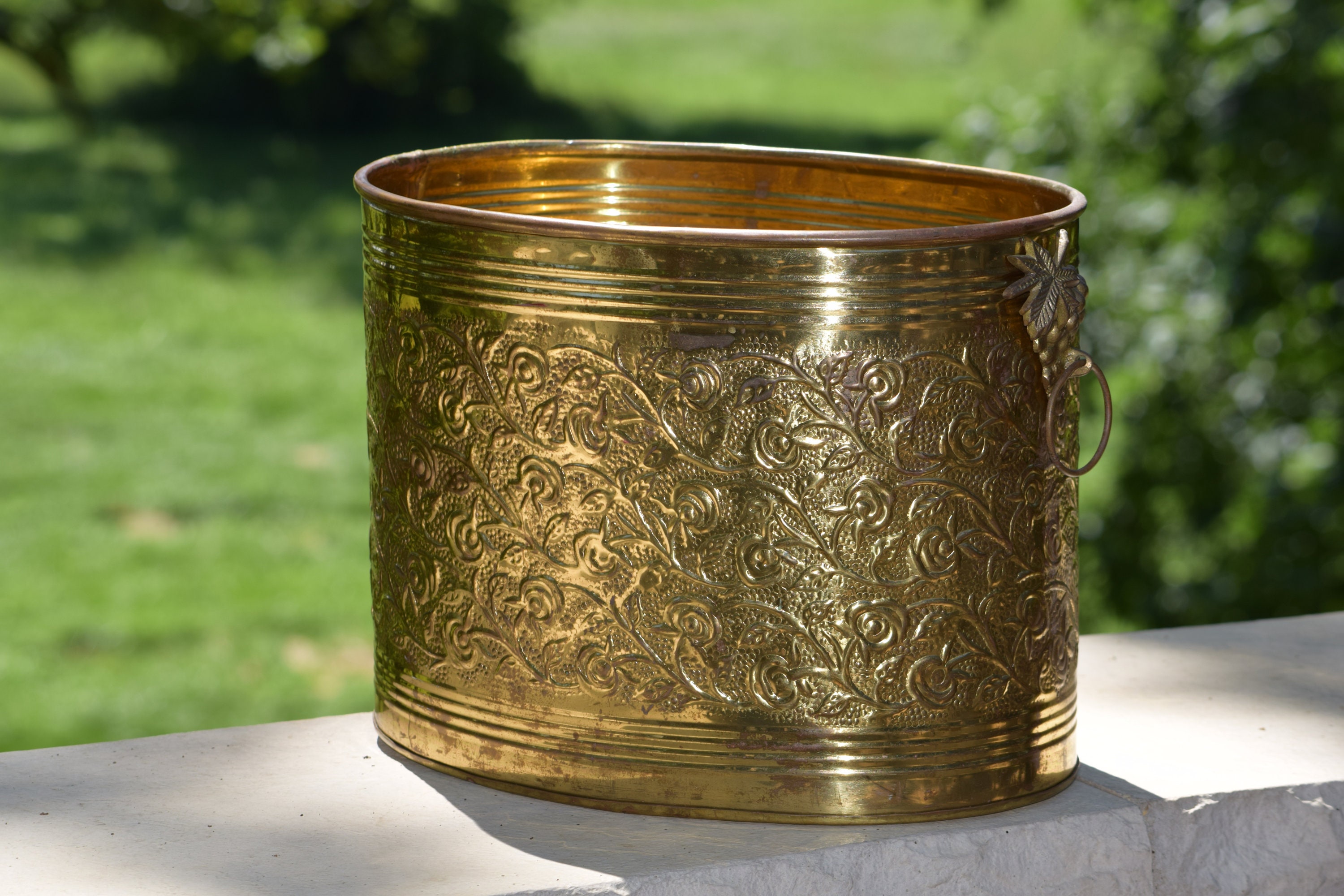 Vintage Brass Planter Pot Home Decor 1950's Vintage Oval Gold