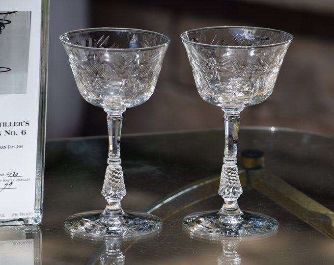 COCKTAILS ANYONE? 5 Vintage Etched Cocktail Glasses, Rock Sharpe, 1940's,  Vintage Martini Glasses, Home Bartender Craft Cocktail Gifts