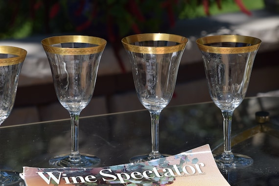 4 Vintage Etched CRYSTAL Wine Glasses ~ Champagne Glasses, Tiffin