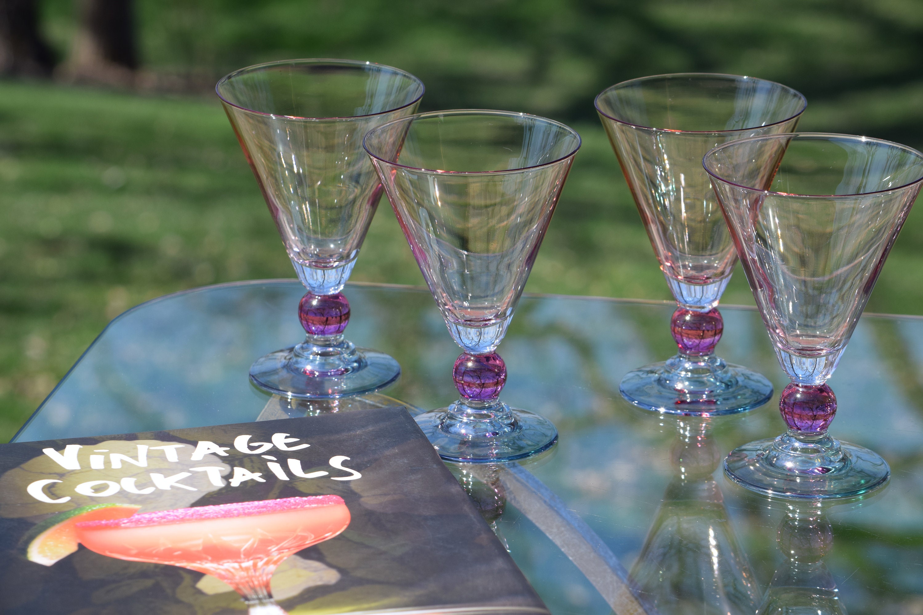 Vintage Multi Colored Cocktail Glasses, Set of 7, Mixologist Craft Cocktail Glasses, Bryce, 1950