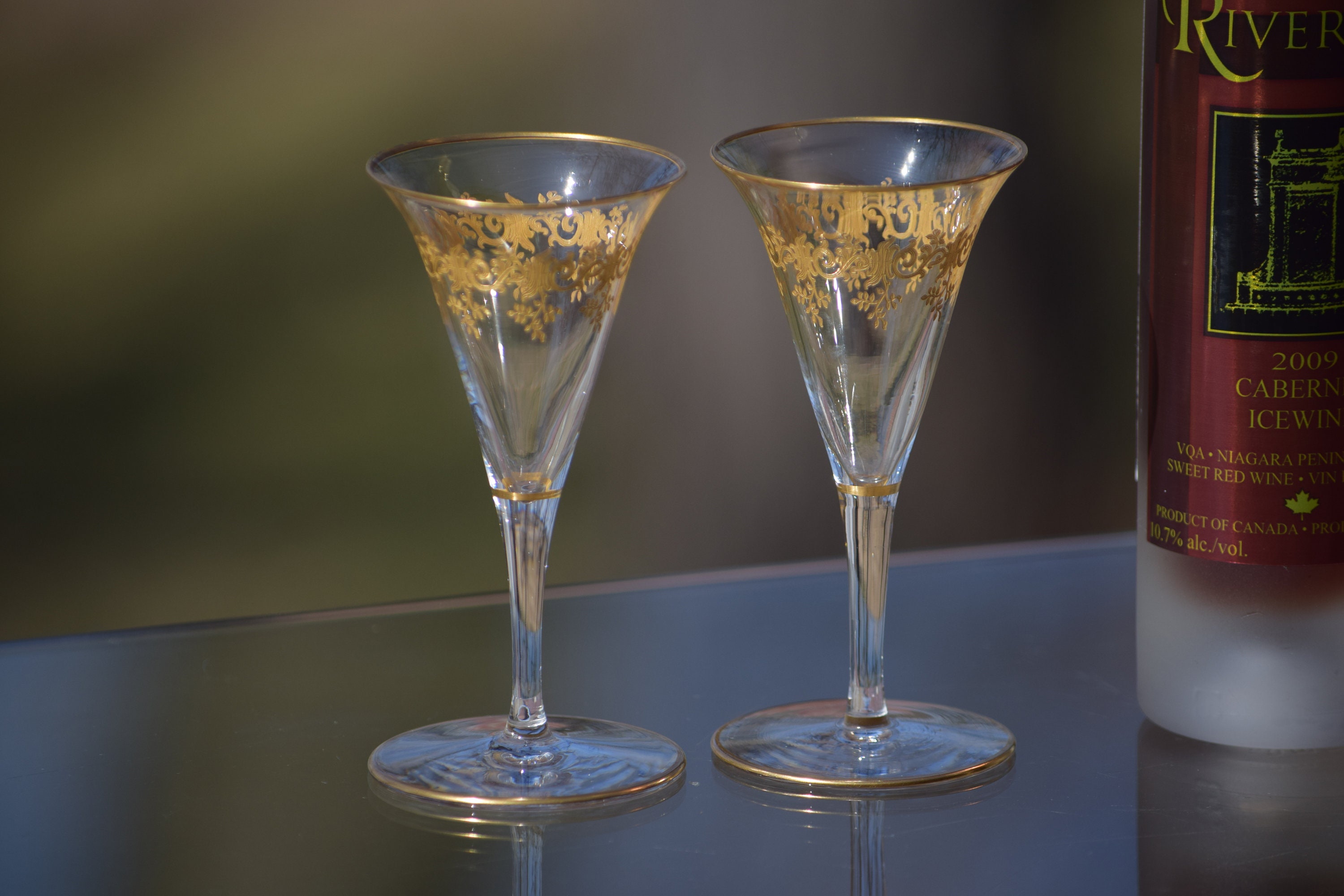 Vintage BACCARAT Gold Encrusted Crystal Wine Cordials, Set of 4