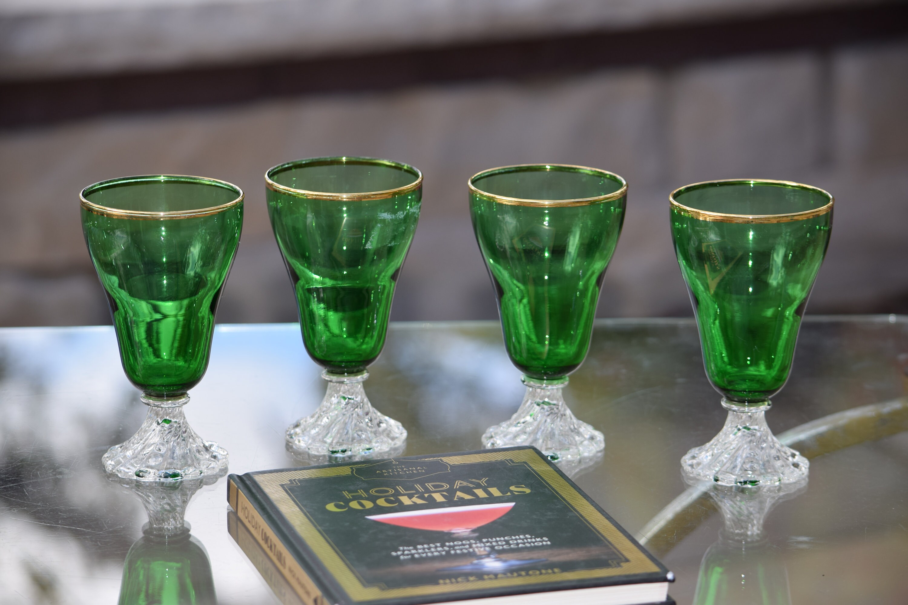 Mid 20th Century 4 Light Green Stemmed Wine Glasses - Set of 4