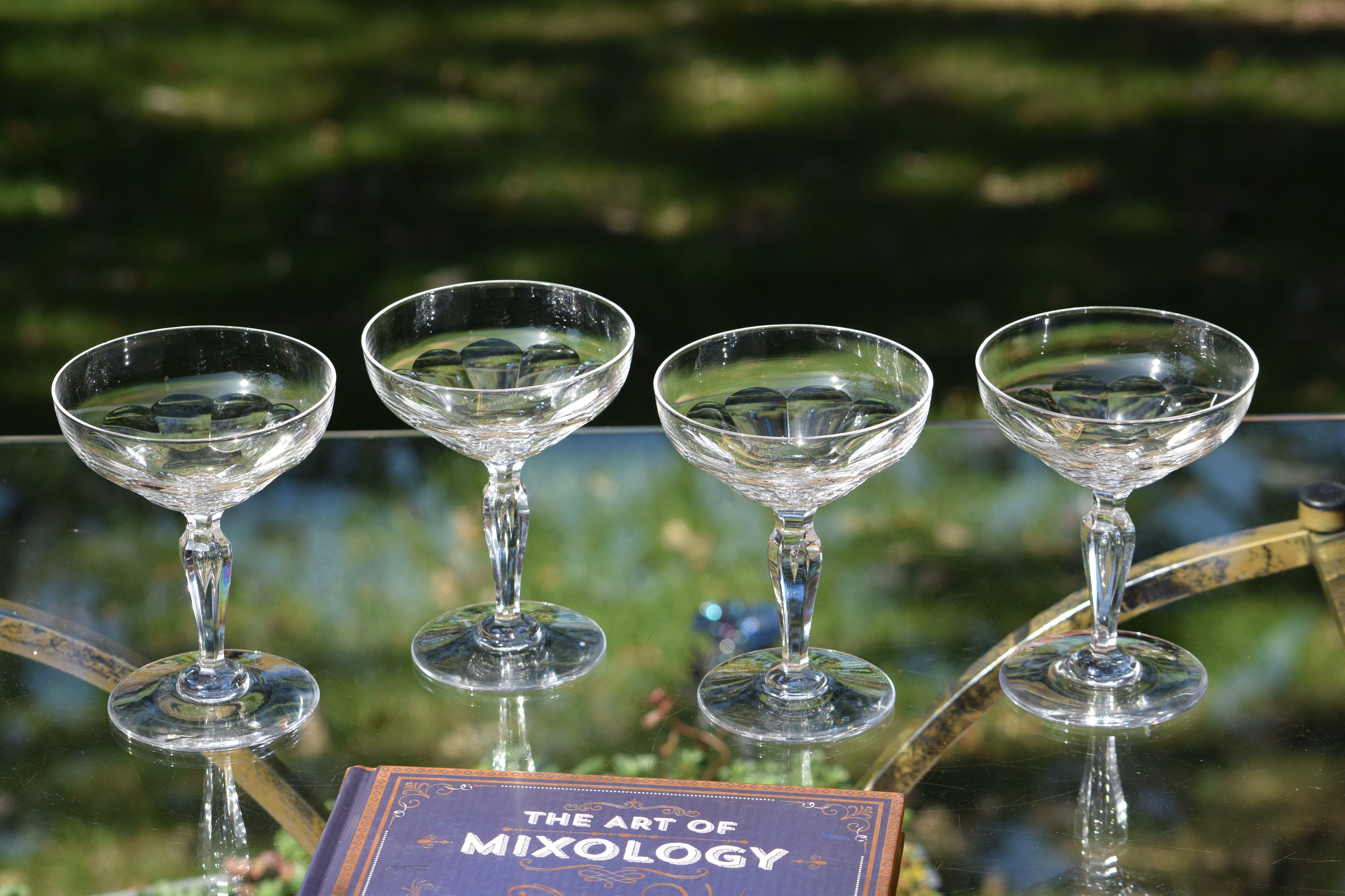 Vintage CRYSTAL Bubble Stem Cocktail Glasses, Set of 4, Vintage Crystal
