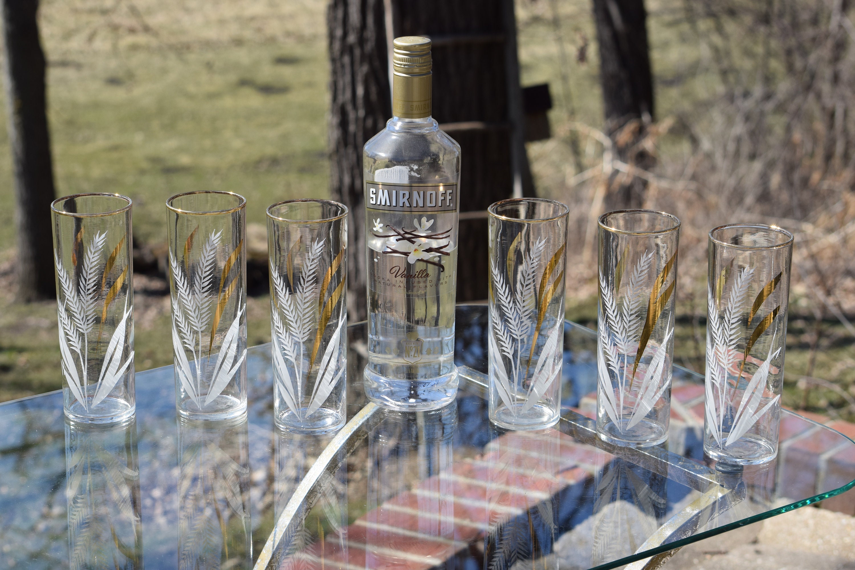 Vintage Gold & White COLLINS Glasses, Set of 6, Vintage Libbey Collins