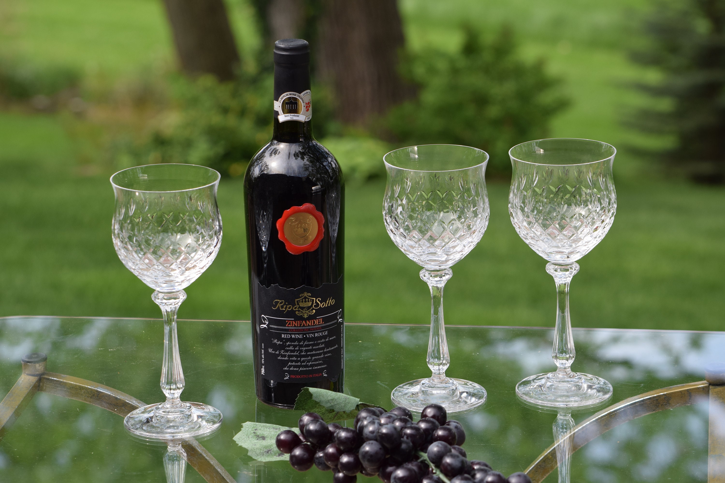 Vintage Crystal Cut Wine Glasses Set of 3, Vintage Crystal Water