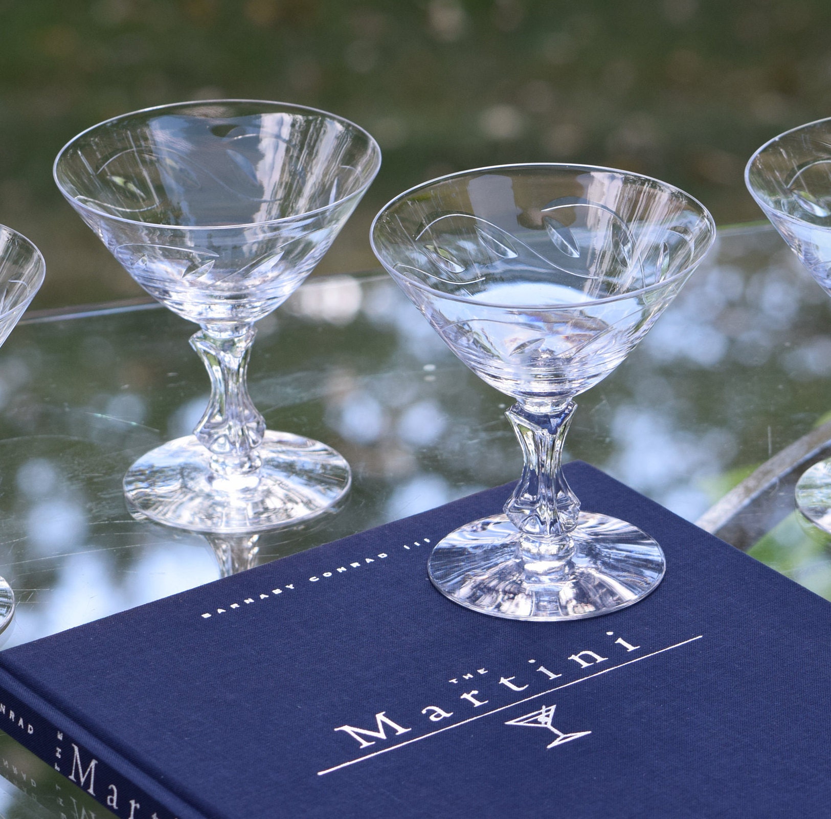 Martini Glasses, Vintage Crystal Martini Glasses, Godinger Crystal Glasses,  Crystal Stemware, Set of Cocktail Glasses, Gift Idea 