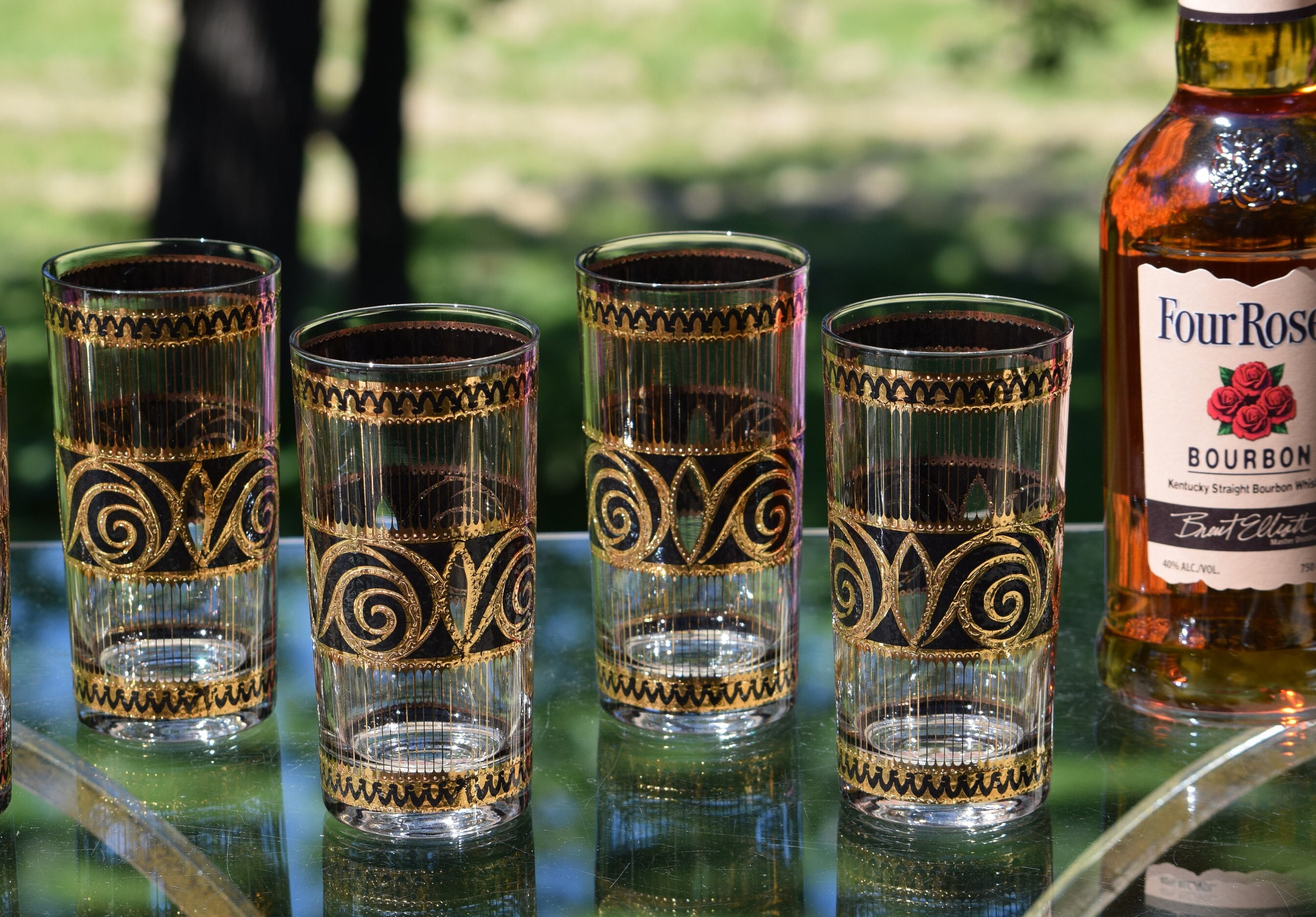 4 Vintage CULVER Black & Gold Highball Glasses, Culver, 1940's, Vintage