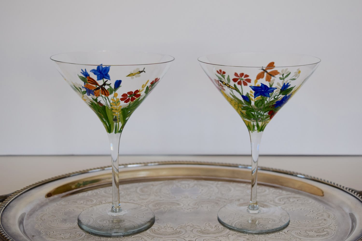 Vintage Hand Painted Nautical Flag Martini Glasses - Set 6 – J