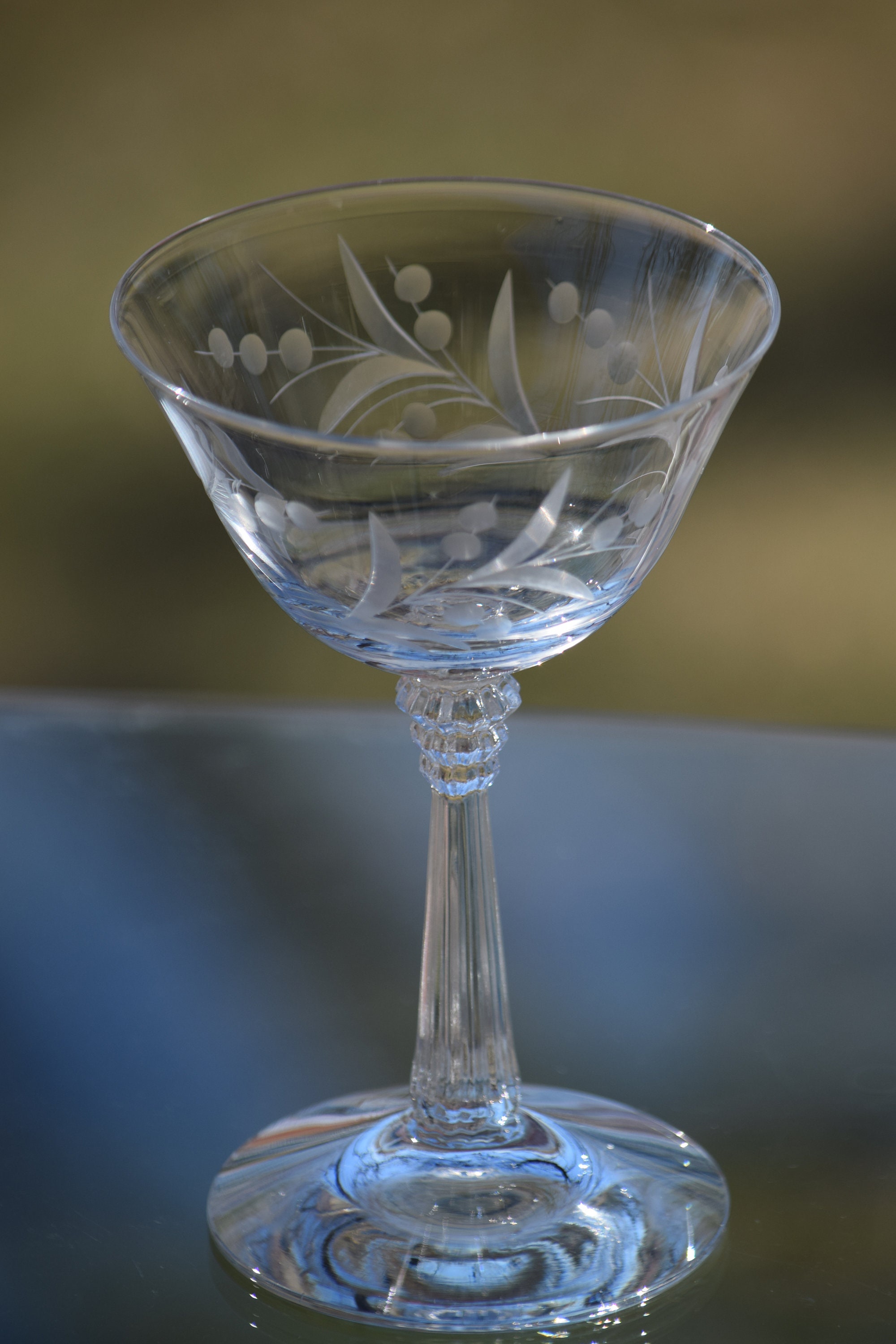 Vintage Etched Crystal Cocktail Glasses, Set of 2, Fostoria Cynthia