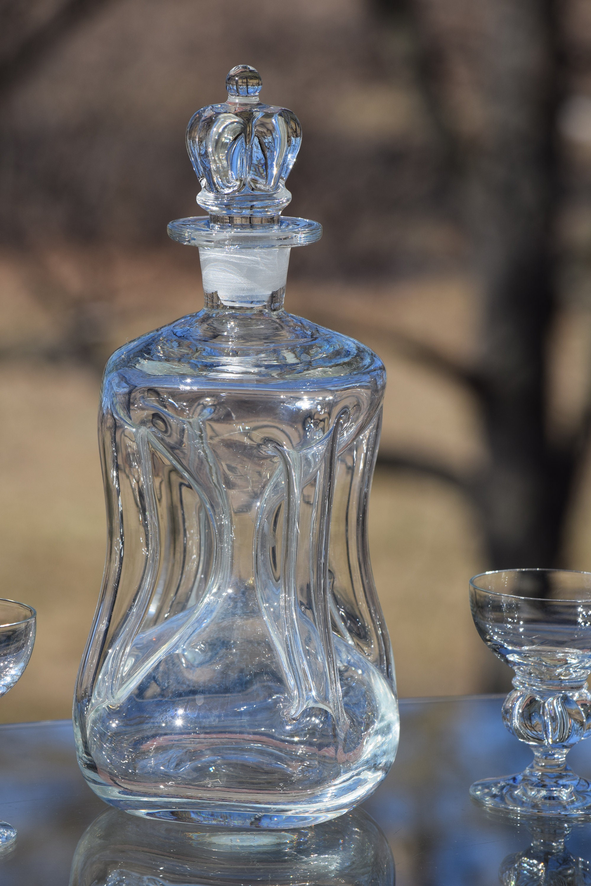 Vintage Art Deco Holmegaard KLUK KLUK Wine DECANTER with 8 matching