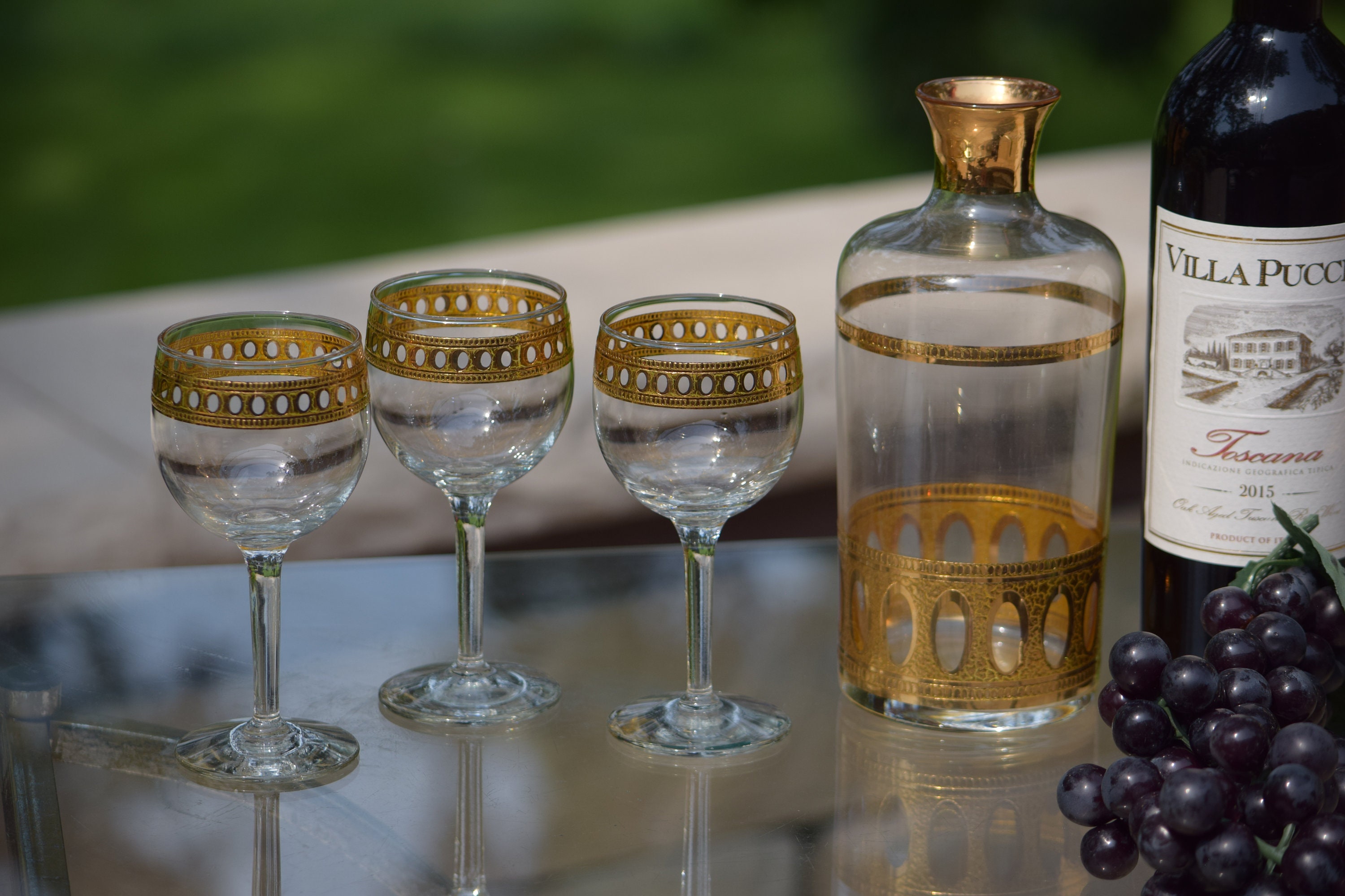 Vintage CULVER Decanter with 6 Wine Glasses, Culver, Antigua, c 1950's
