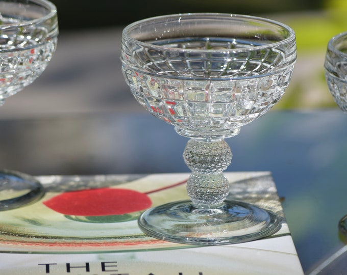 3 Vintage Cocktail Glasses with Balled stem,  Heisey, 1940's,  Nick and Nora Cocktails, Vintage Champagne ~ Cocktail Coupes, Champagne Toast