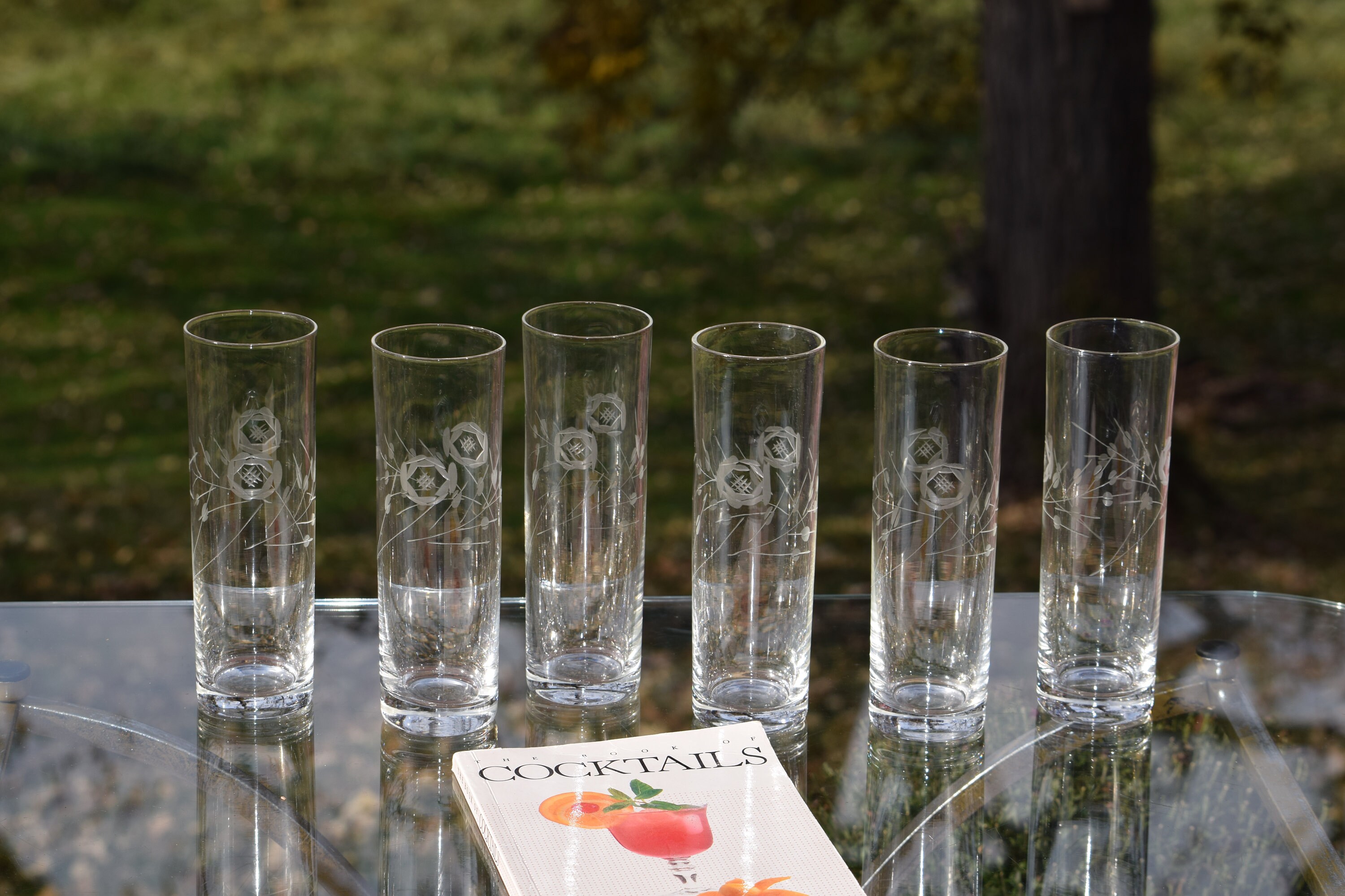 Vintage Etched COLLINS Glasses, Set of 6, Cocktail Party Glasses, Mid