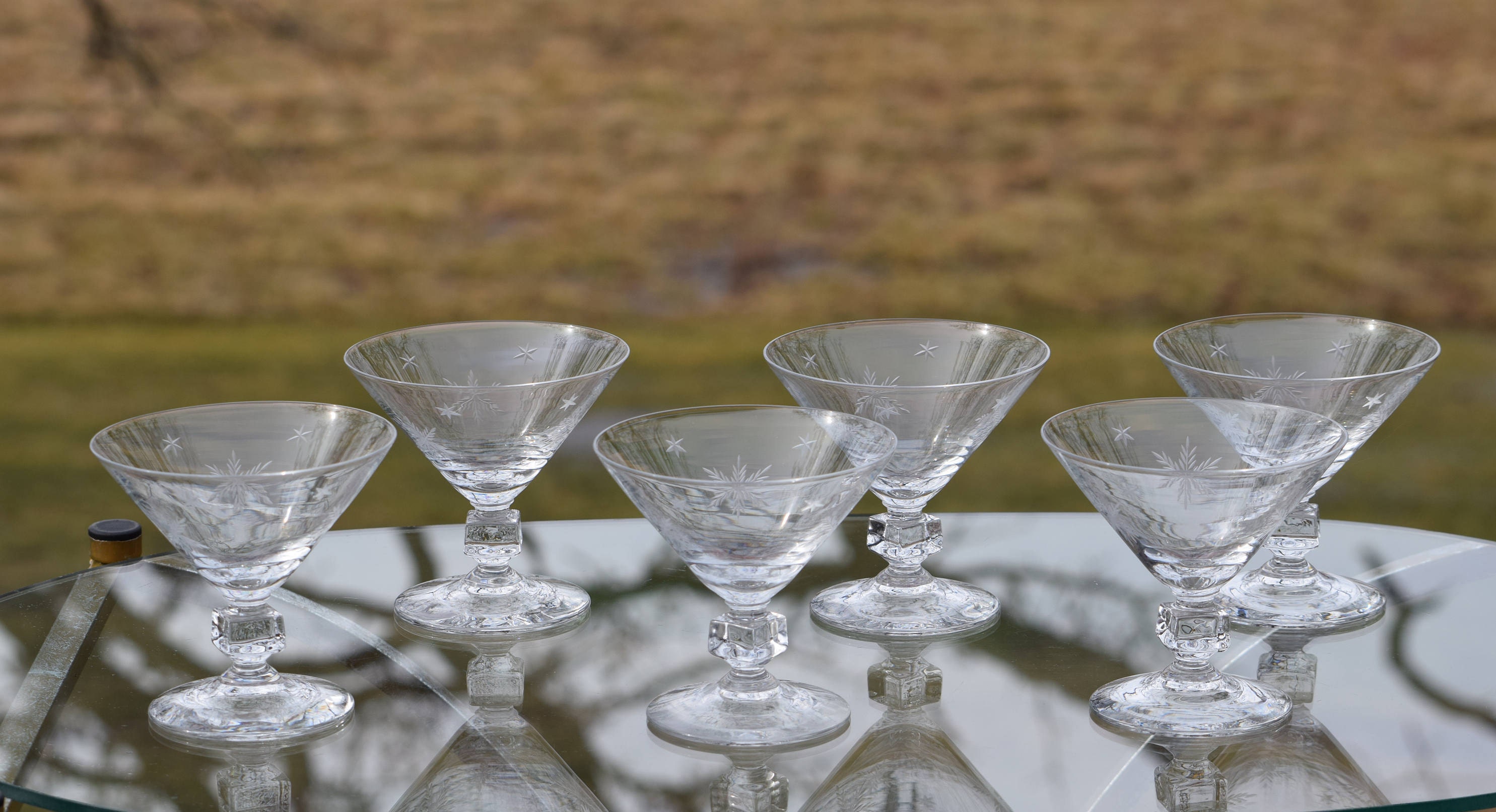 Vintage Etched Cocktail Martini Glasses, Set of 6, Bryce, 1950's, Etched  Starburst with Square Stem Cocktail Glasses, Mixologist Cocktails