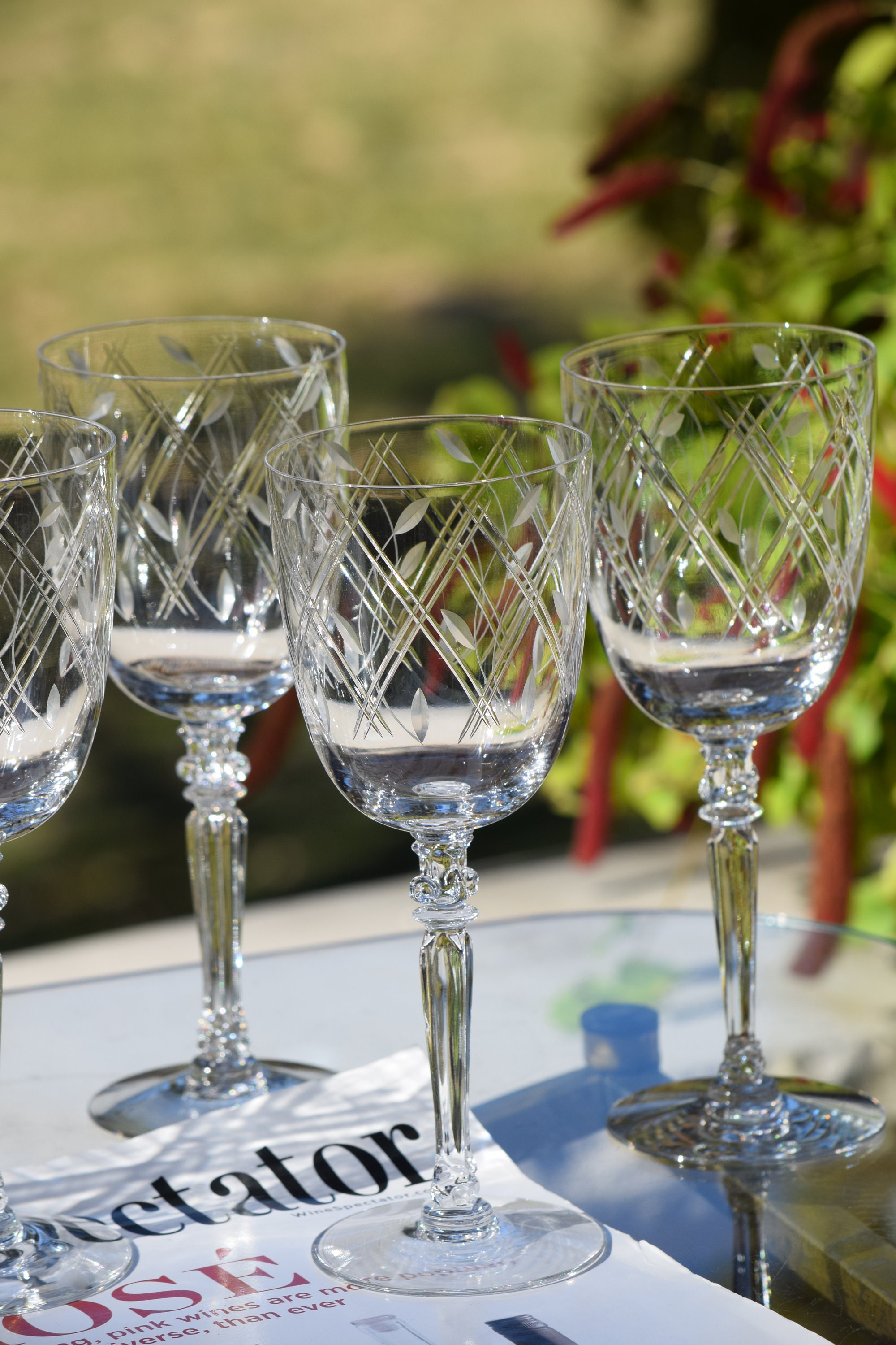 6 Vintage Etched Crystal Wine Glasses, Set of 6, Fostoria