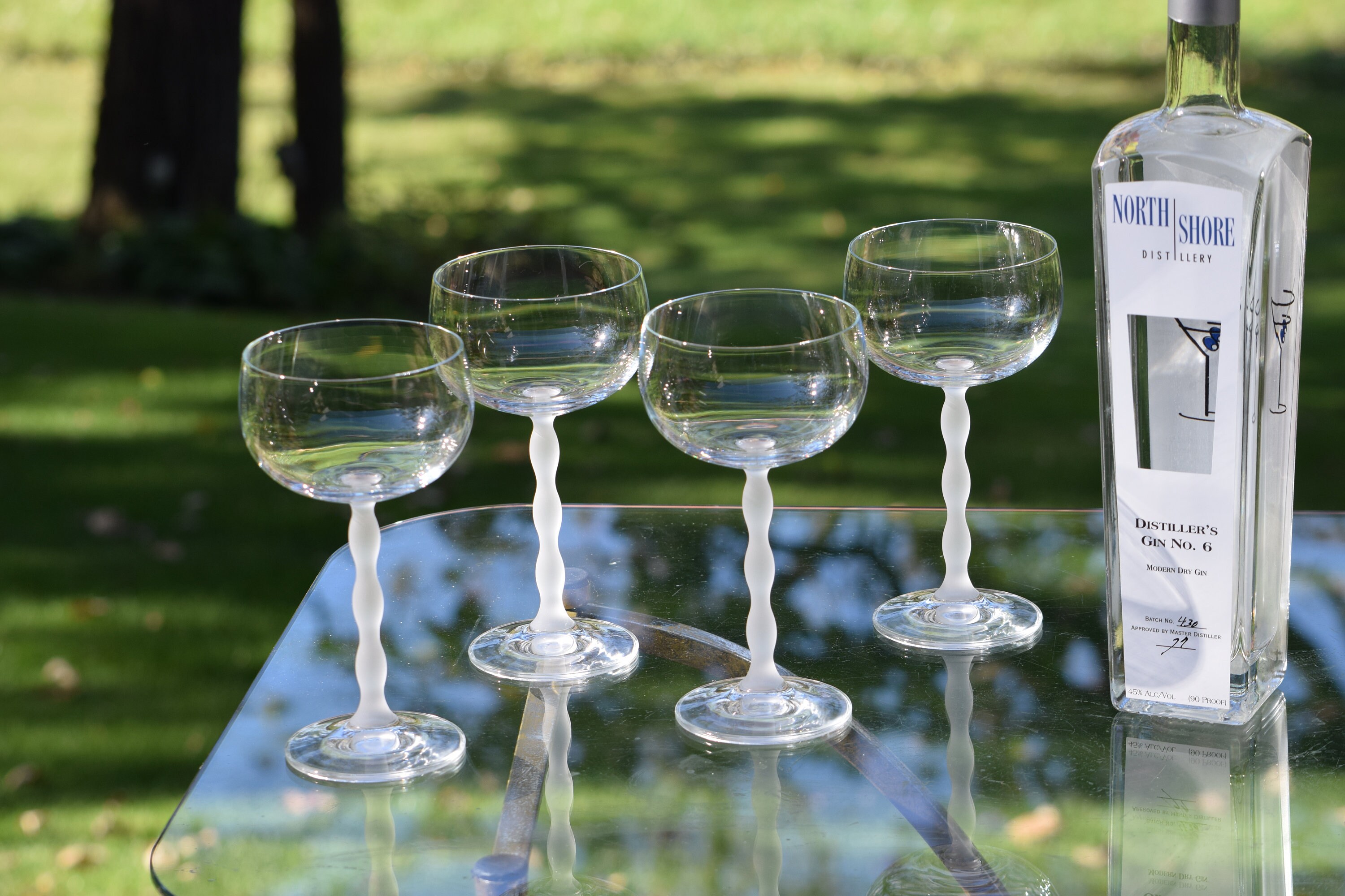 Vintage CRYSTAL Frosted Stem Cocktail Coupes, Set of 6, Vintage Frosted