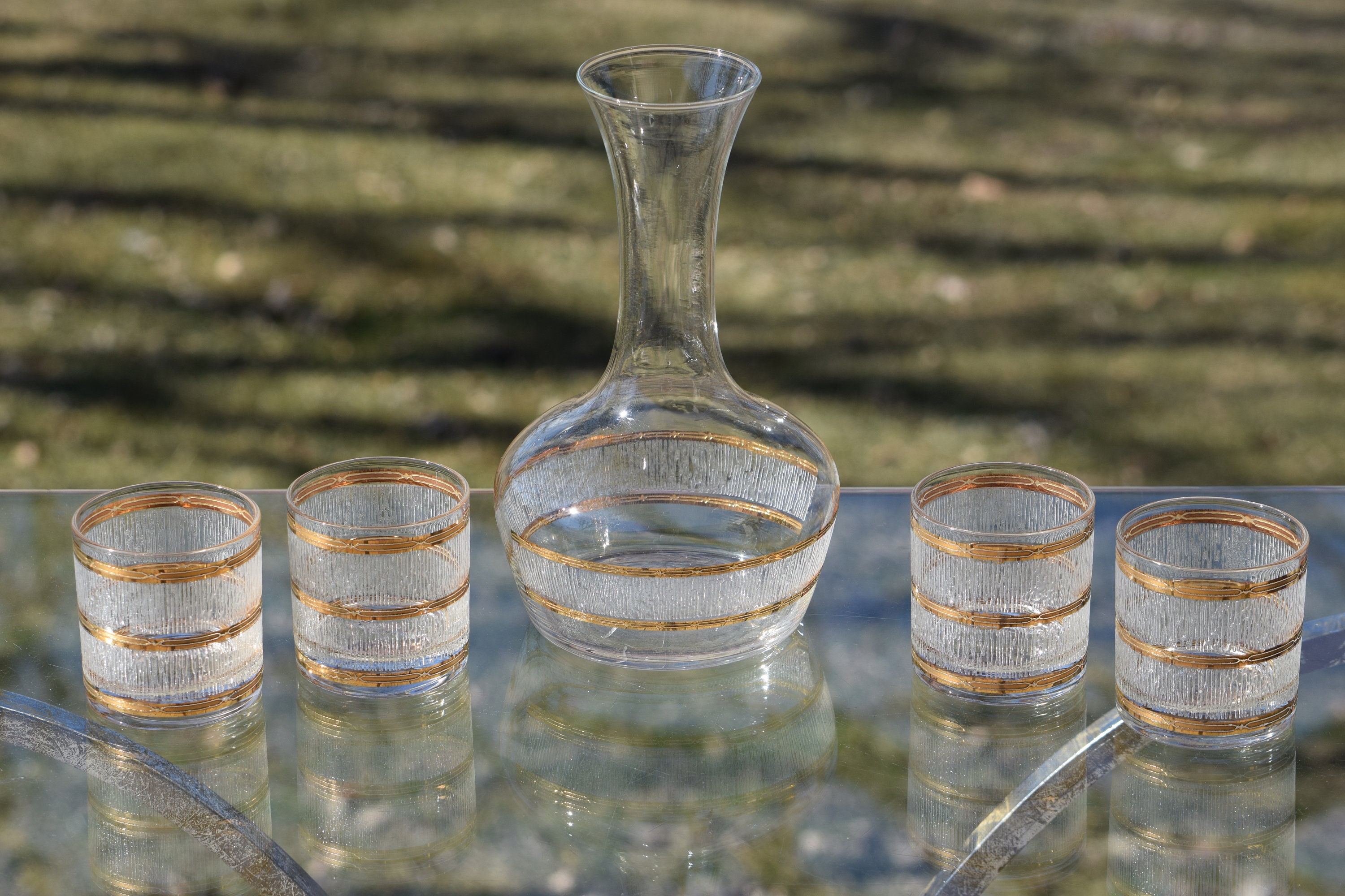 Vintage CULVER Decanter with 4 Lowball glasses, Culver, 1970's, Liquor