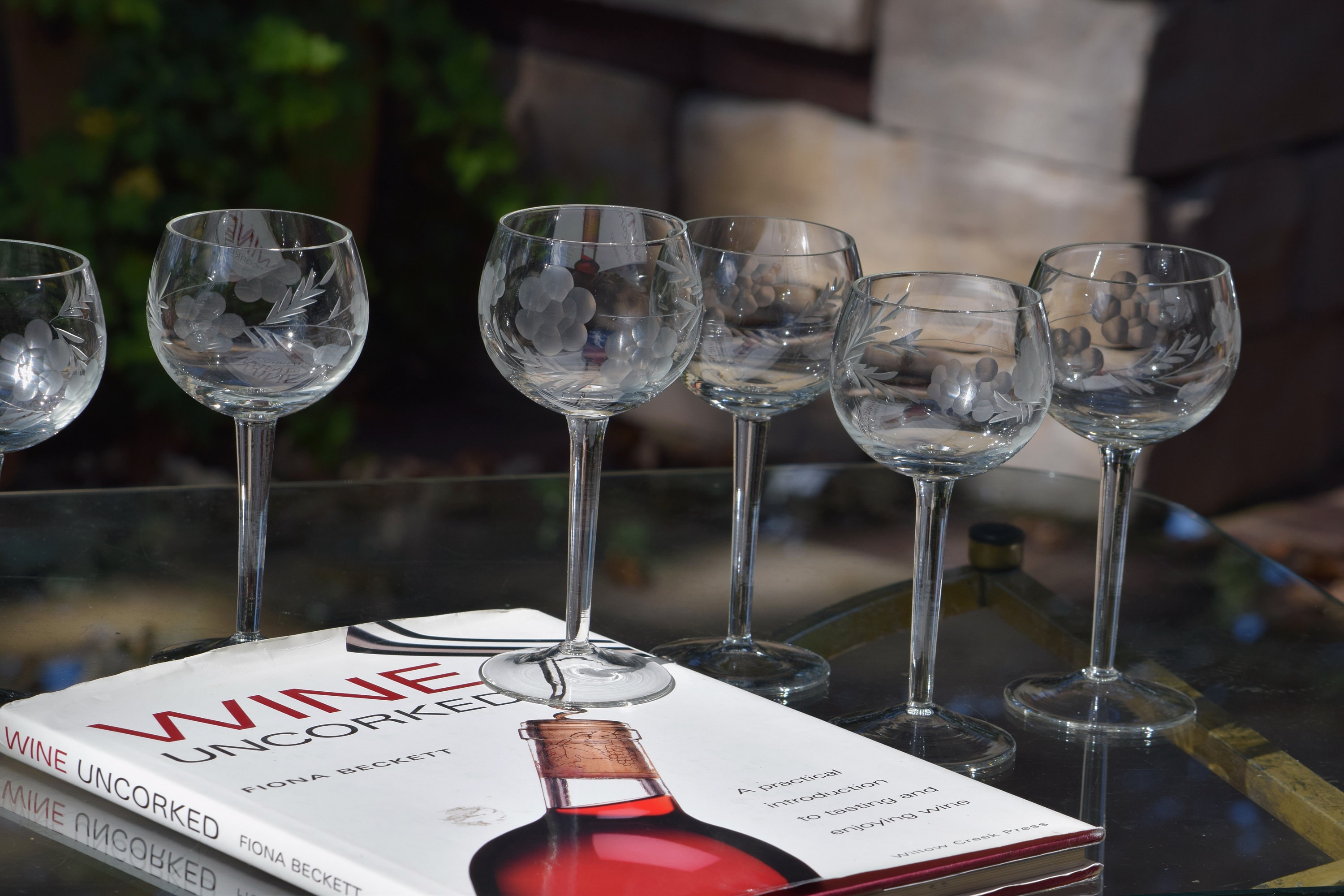 Particularly Large Wine Glasses Antique Etched Glass 6 French Glasses on a  High Stem Ca.1910 Chic Richly Etched Nice Gift for the Holidays 