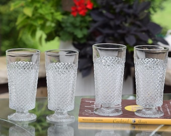 Vintage Highball Glasses: 1950s Pressed Glass Barware, Set of 4, Whiskey Cocktails, Iced Beverage Glasses, Vintage Glassware