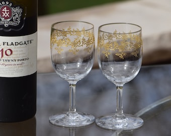 Vintage Baccarat Crystal Wine Glasses: Gold Etched Sevigne Recamier, 6 oz