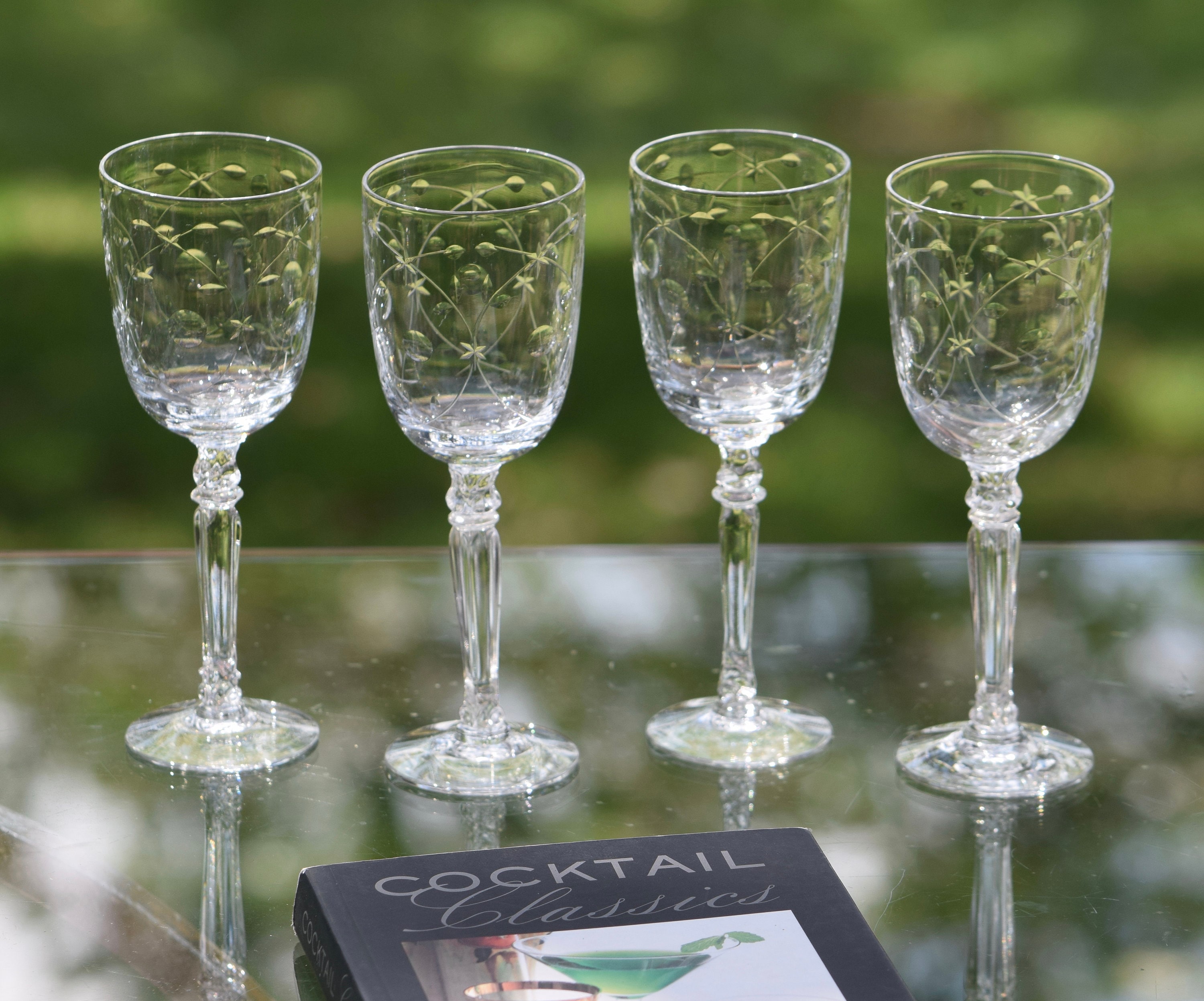 Vintage Etched Crystal Wine Glasses, Set of 4, Fostoria, Christiana
