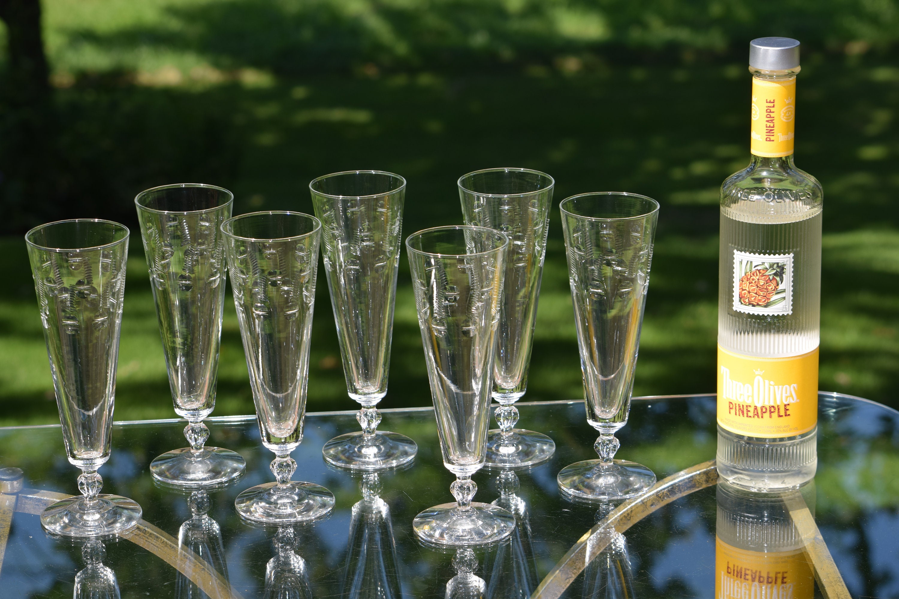 6 Vintage Etched Footed Collins Cocktail Glasses, Set of 6, Vintage