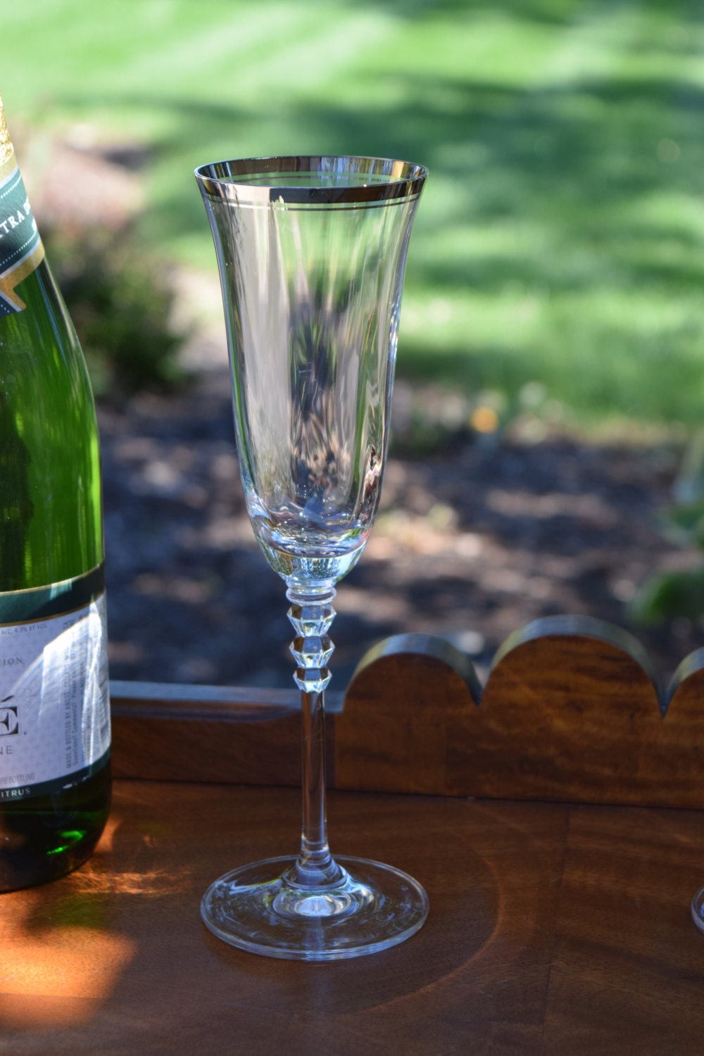 Vintage Champagne Flutes, Optic CRYSTAL Platinum Band, Set of 4