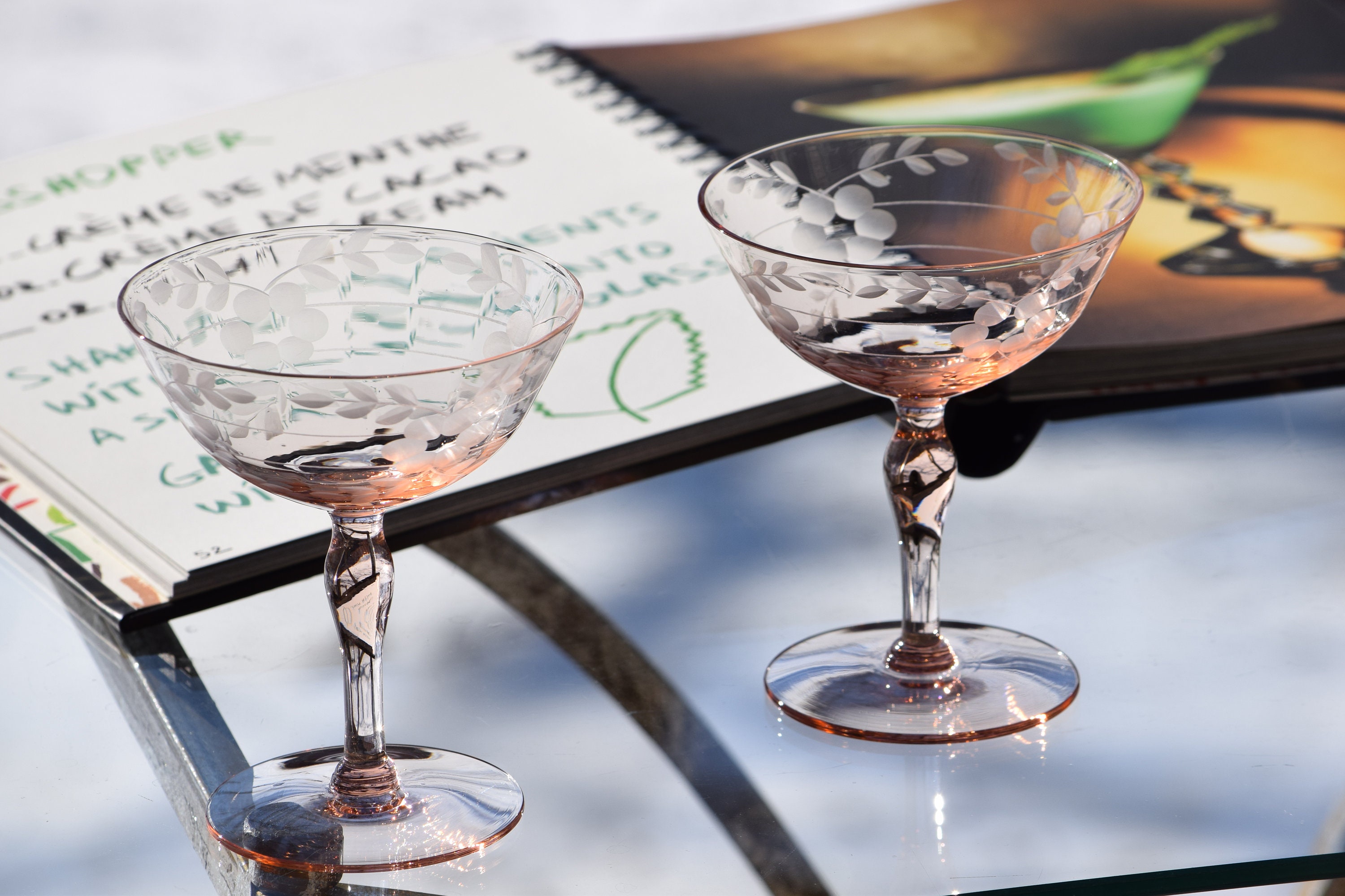 Vintage PINK DEPRESSION Glass Cocktail - Martini Glasses, Set of 6