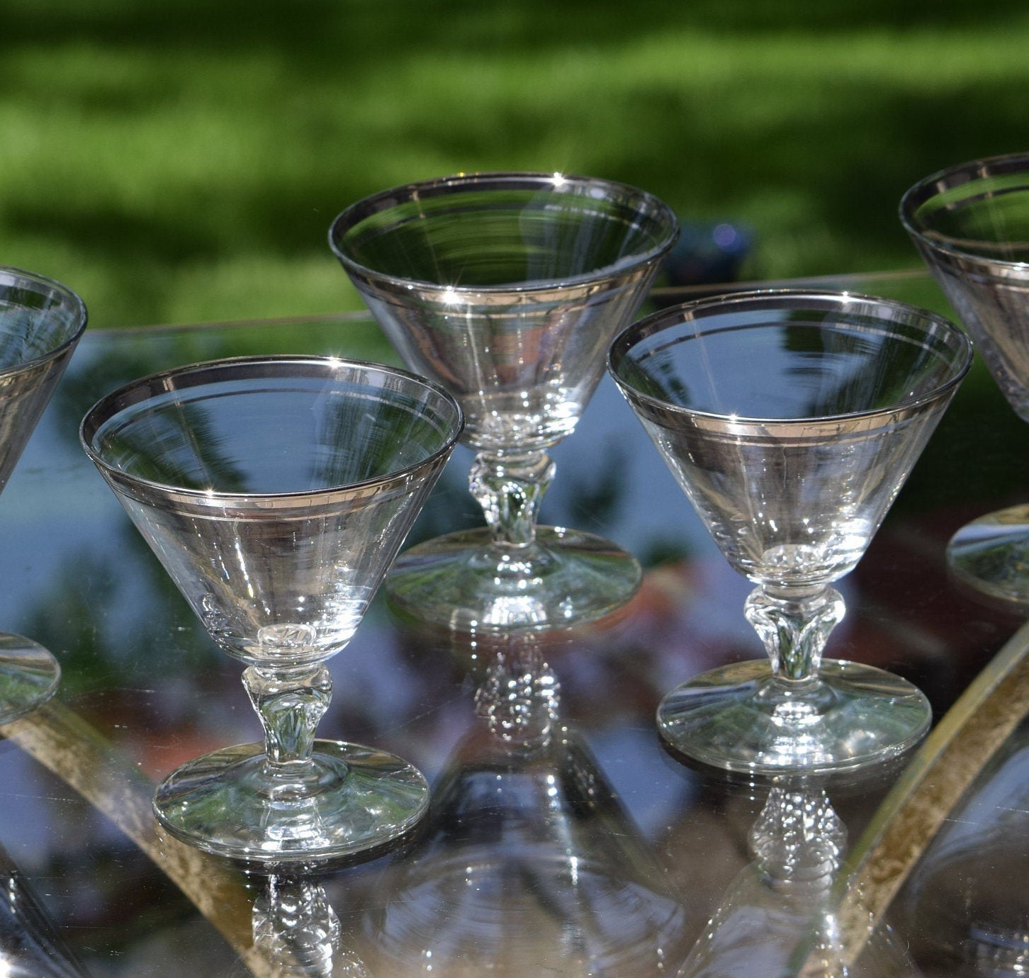 Vintage Platinum Rim Cocktail Glasses, Set of 6, Mixologist Craft