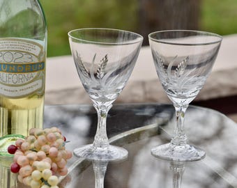 Vintage Fostoria Etched Crystal Wine Glasses, Set of 4, 1950s, Spring Dinner Parties