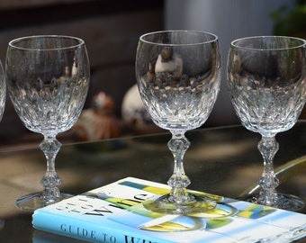 4 Vintage Crystal Cut Wine Glasses, Tiffin Franciscan, Manchester, c. 1960's, Vintage Water Goblets, Crystal Cut Wine Glasses