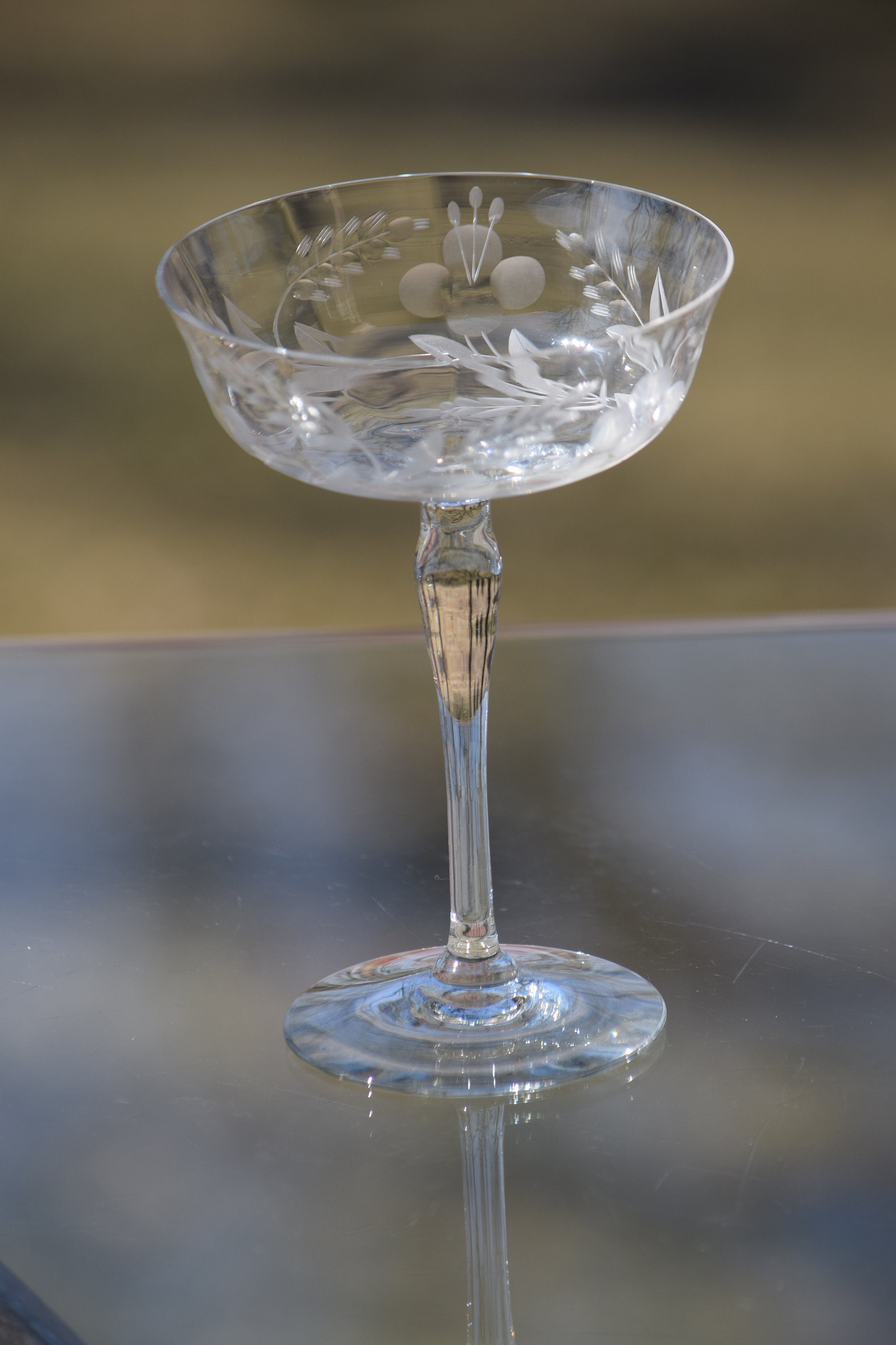 Vintage Etched Cocktail Martini Glasses, Set of 4, circa 1950's
