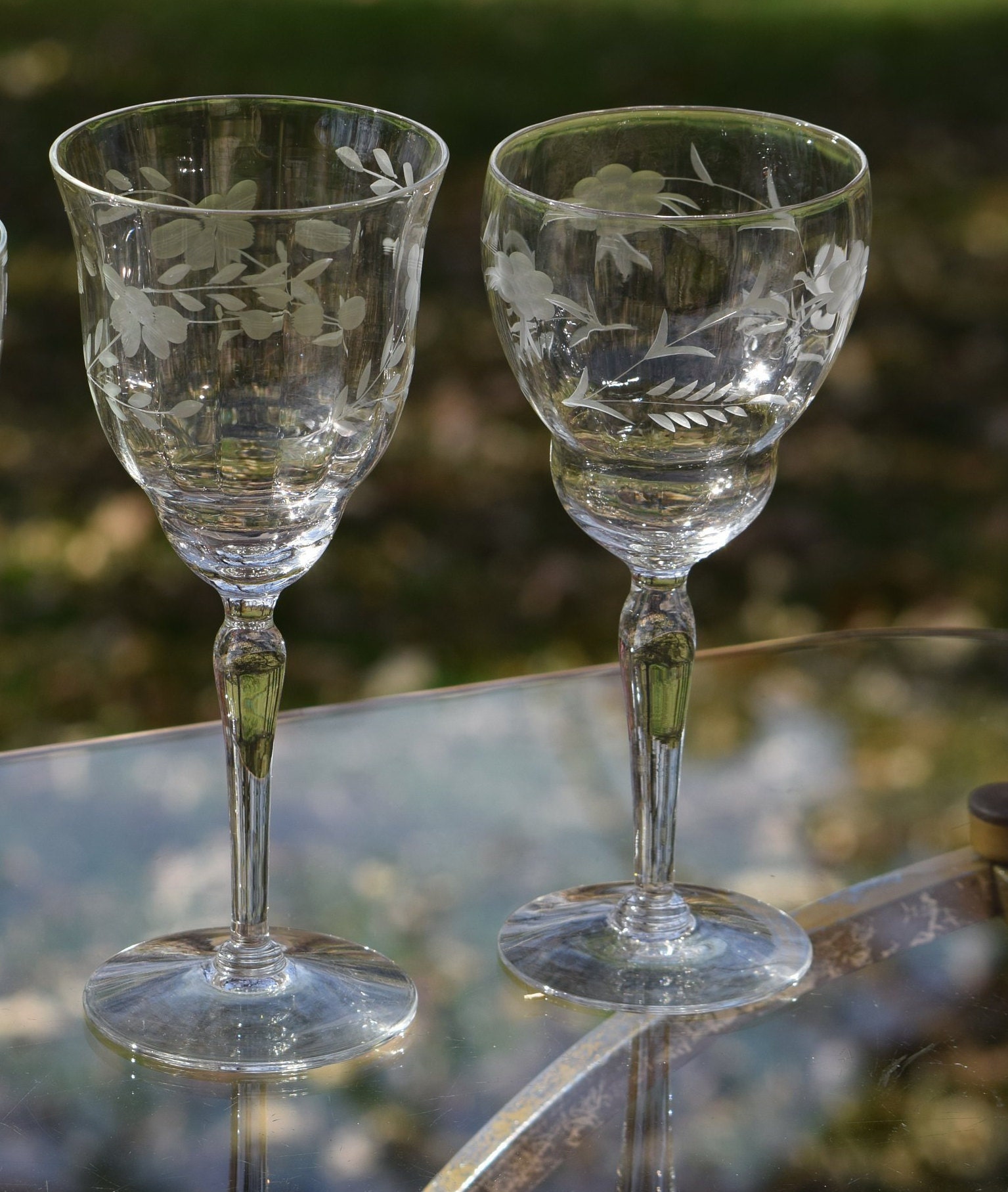 Vintage Etched Wine Glasses Set Of 4 Set Of 4 Different