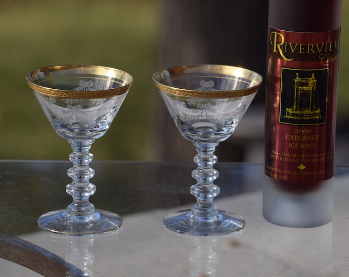 4 Vintage Etched Port Wine Liqueur Glasses, Set of 4 Mis-Matched ~ Tiffin Franciscan - Bryce, 3 oz Liqueur Wine Liqueur Cordial 4 oz Glasses