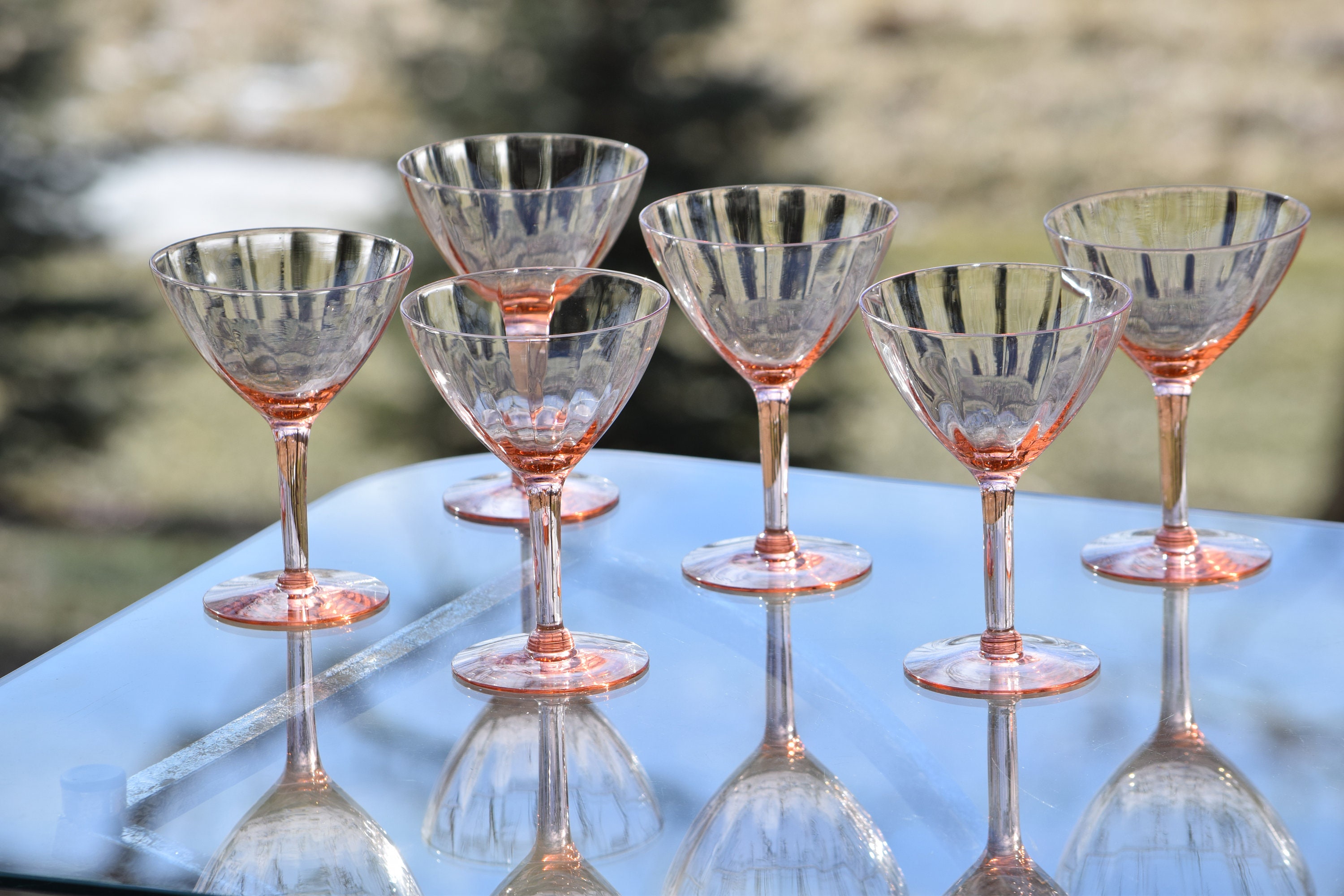 Vintage PINK DEPRESSION Glass Cocktail - Martini Glasses, Set of 6