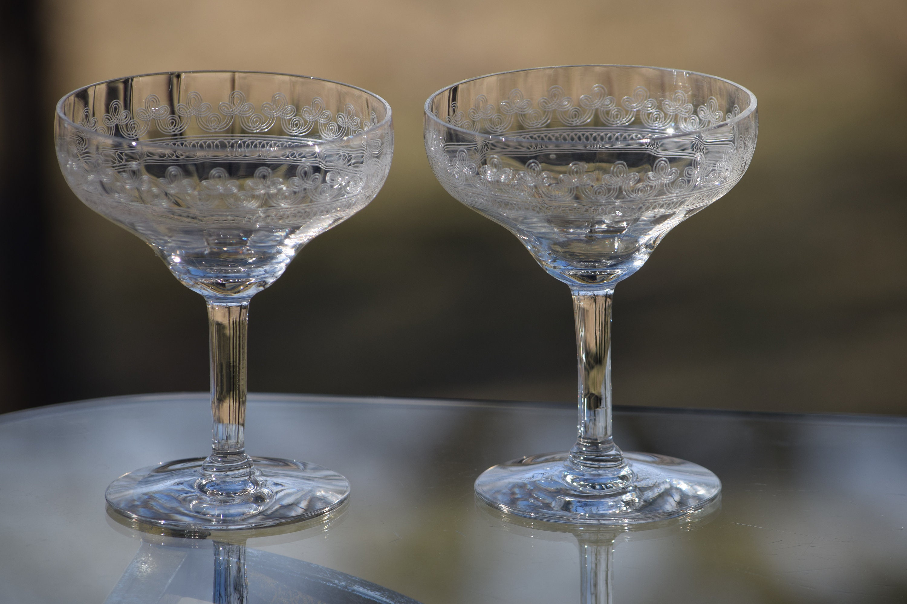 Vintage Needle Etched Cocktail Glasses, Set of 4, circa 1920's, Vintage  Needle Etched Champagne Coupe - Cocktail Glasses