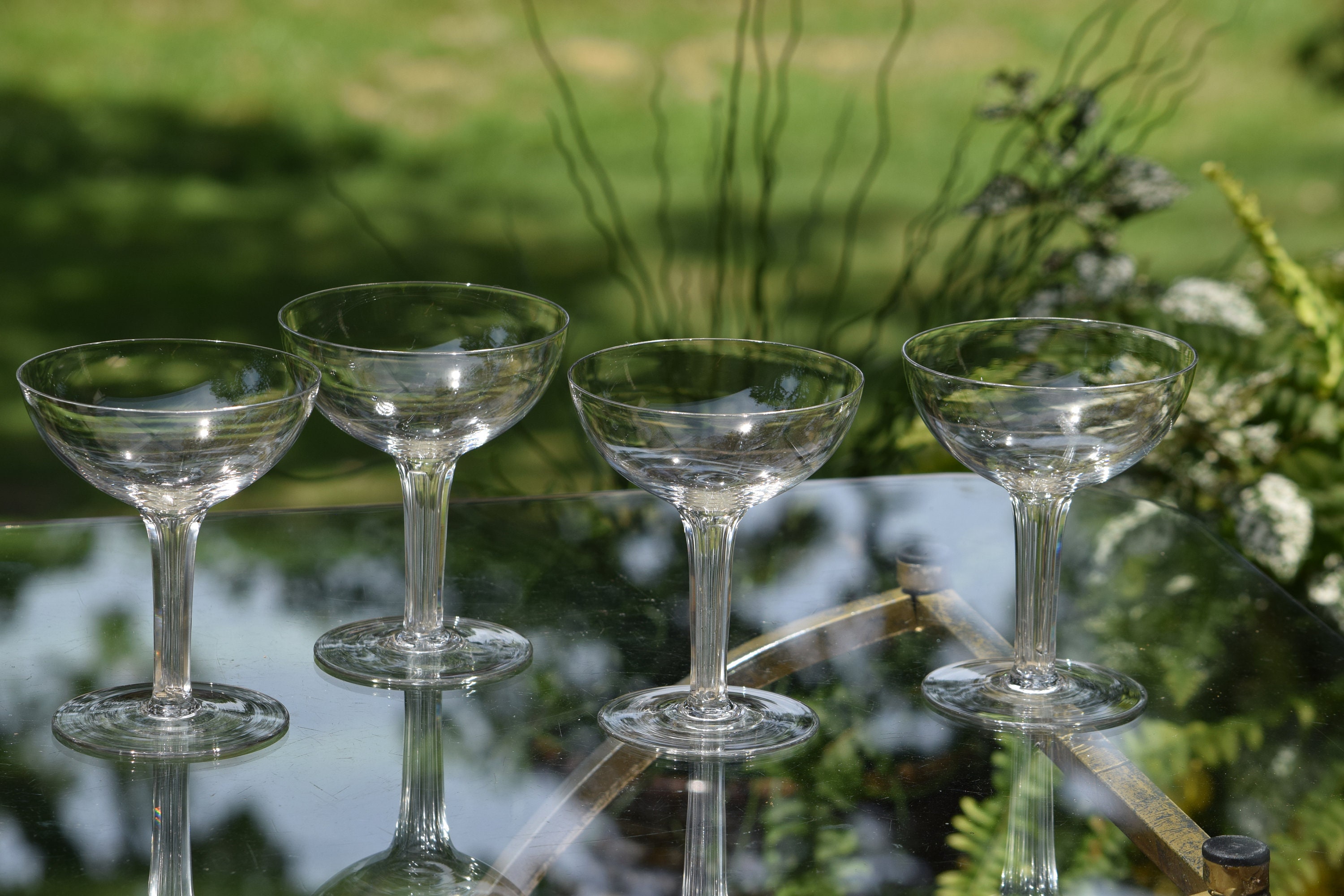 Vintage CRYSTAL Hollow Stem Cocktail Glasses, Set of 6, Vintage Champagne Glasses, Unique Hollow