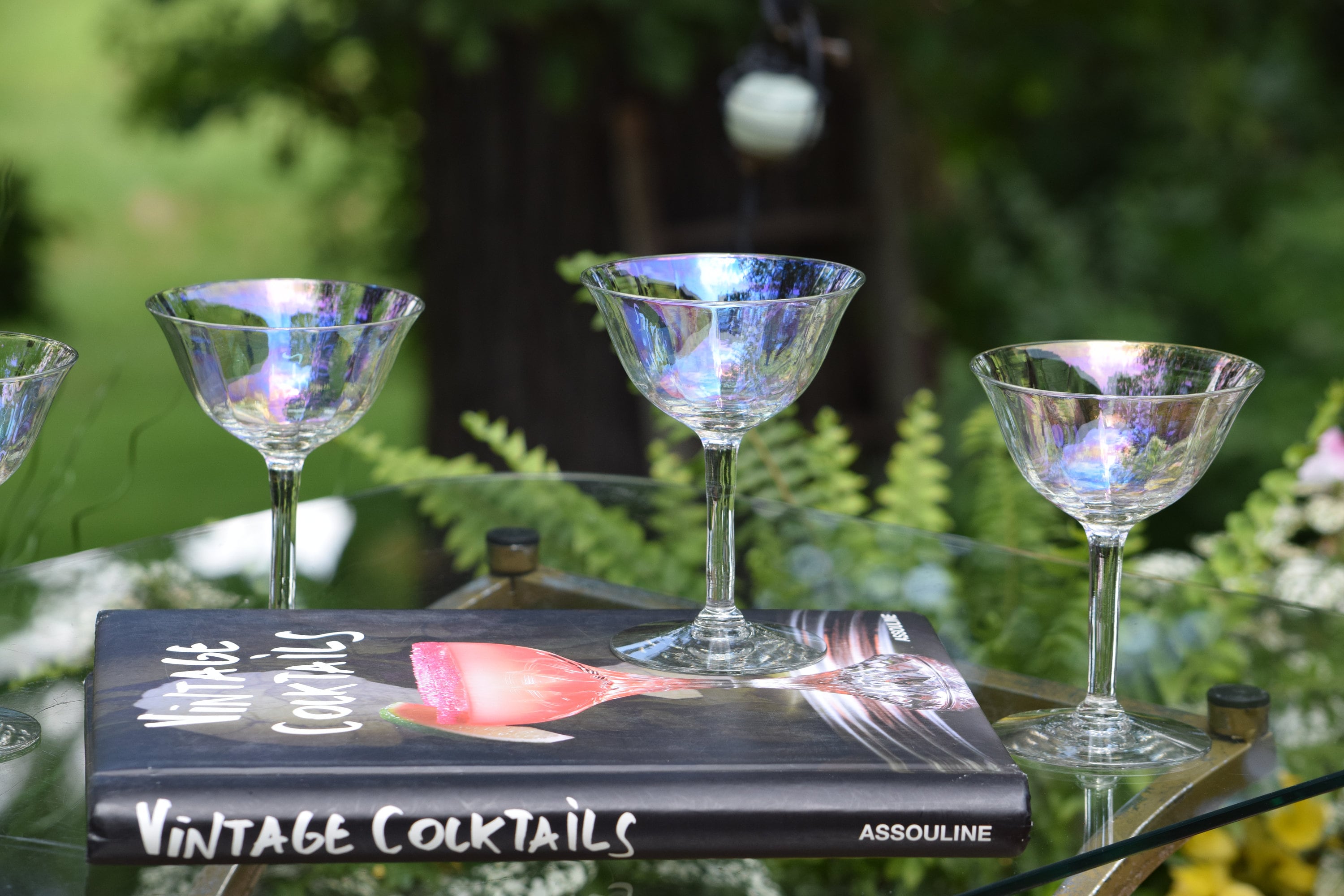 Vintage Iridescent Optic Cocktail Martini Glasses, Set of 4, Vintage